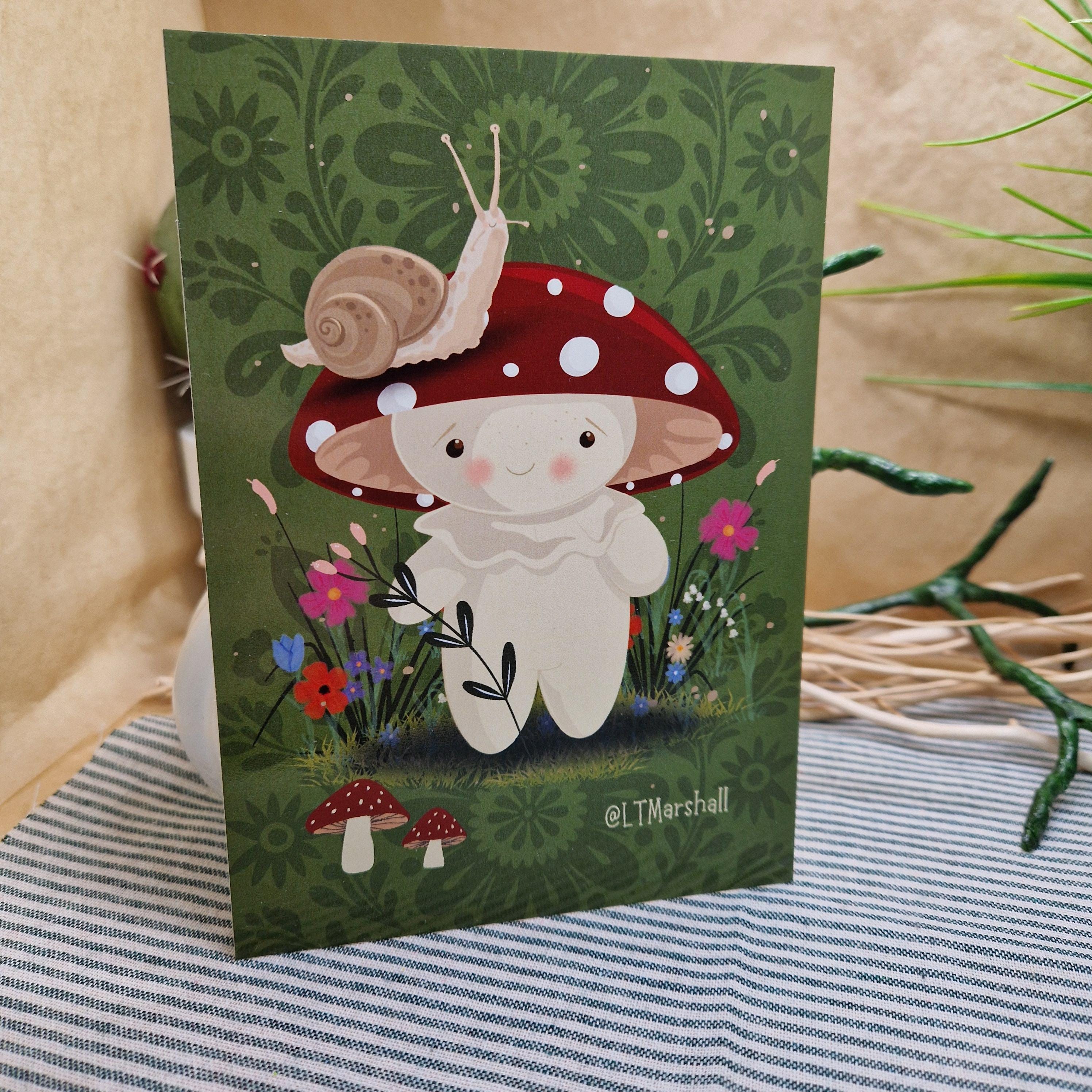 Shroomie & Rodney  Cute Mushroom and Snail Postcard | Illustrated Cottagecore Stationery by LTMarshall