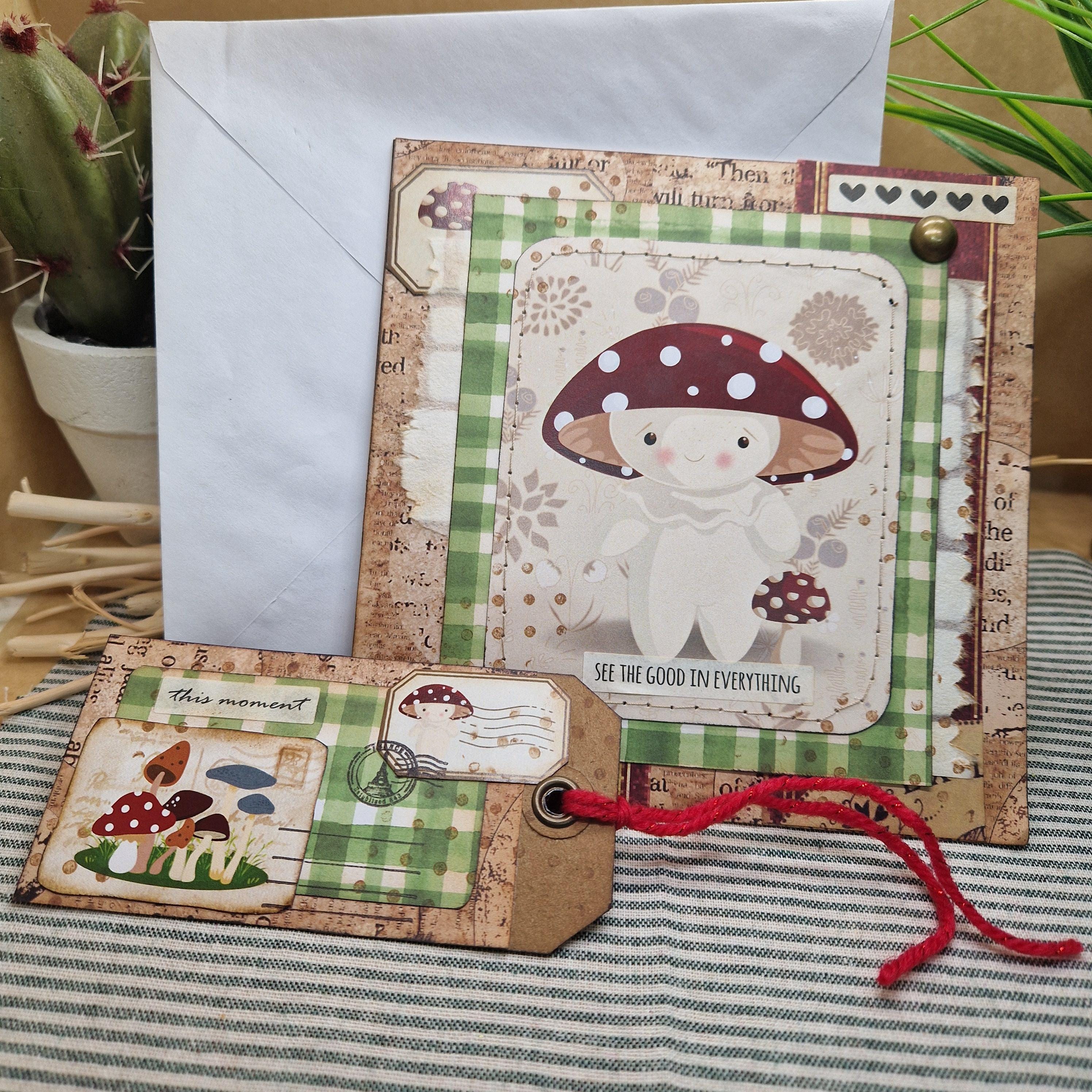 Shroomie Toadstool Card & Tag Set | Handmade Eco Mushroom Greeting Card with Gift Tag