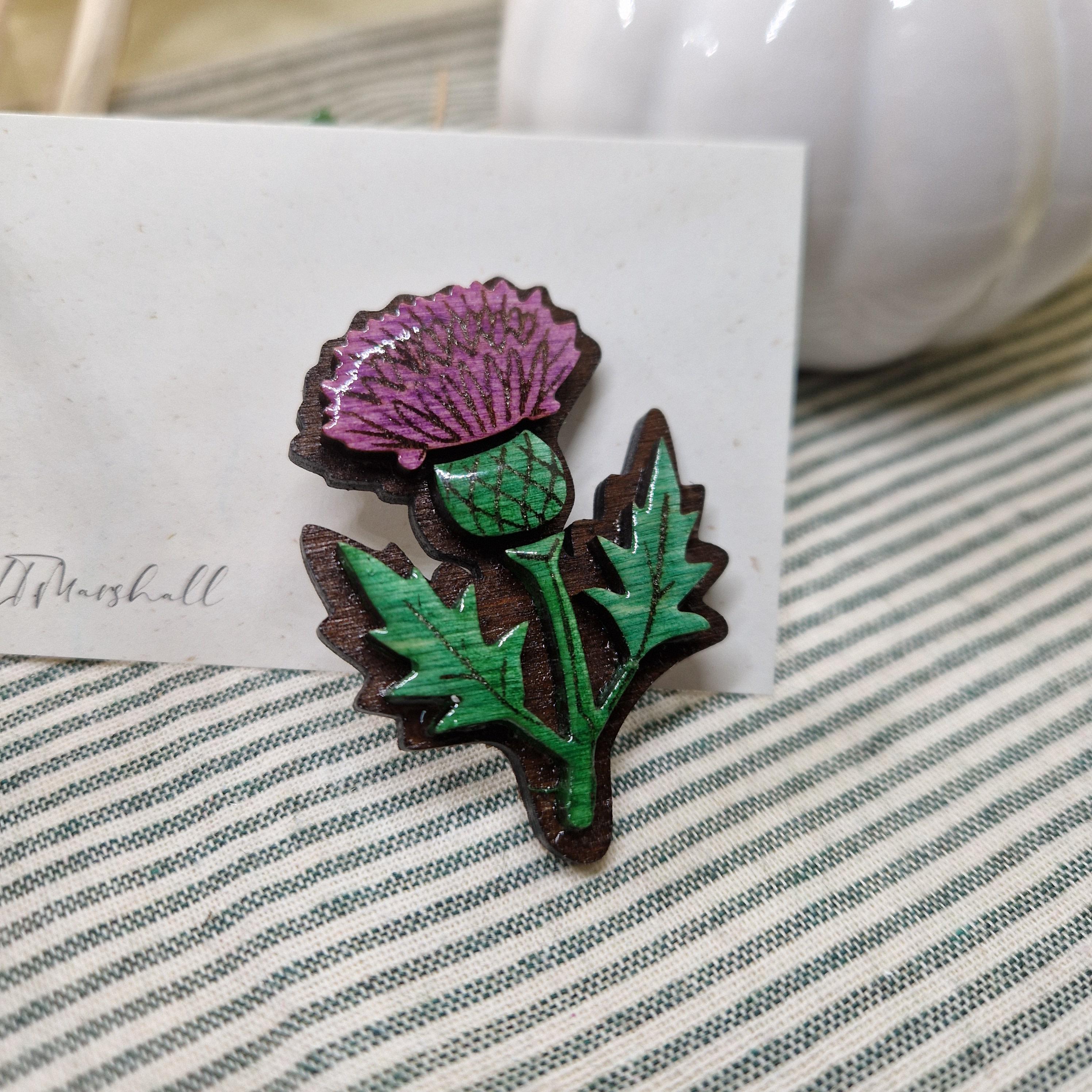 Handmade Scottish Thistle Brooch – Wood, Resin | Made in Scotland