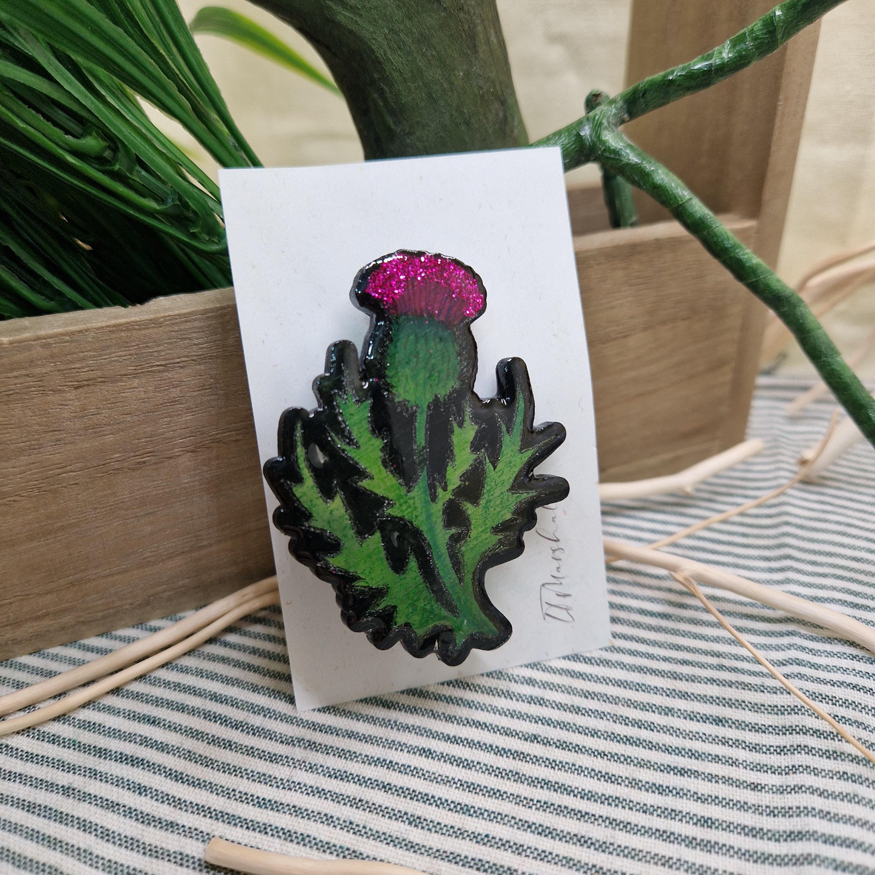 Thistle Brooch | Handmade Wood & Resin Pin | Scottish Wildflower Jewelry | Made in Scotland