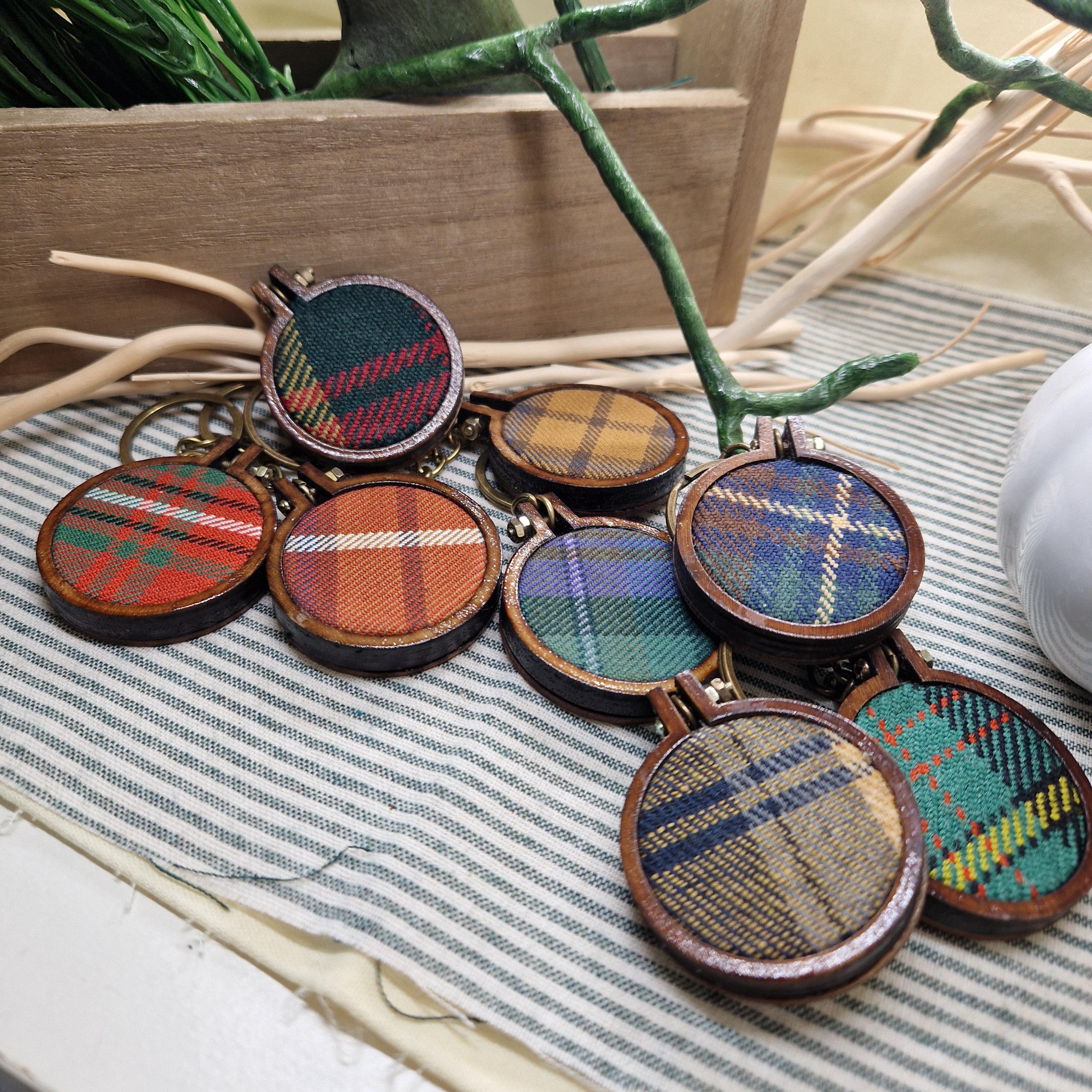 Handmade Tartan Keyring – Real Tartan in Mini Embroidery Hoop Frame (more choices)