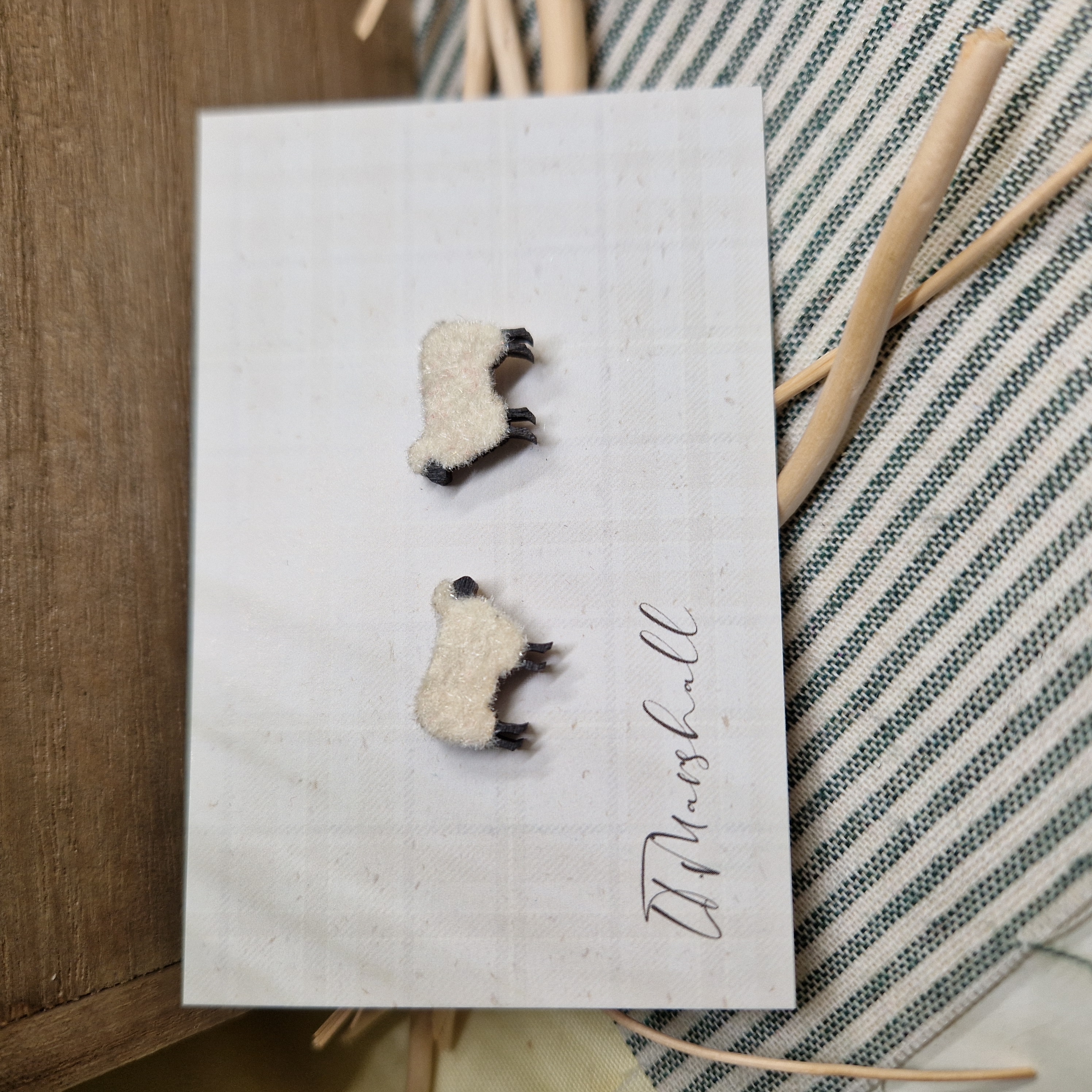 Handmade Sheep Earrings – Wooden Studs in Flocked, Glitter, Coloured or Stained Finish, Scottish Farm Jewelry