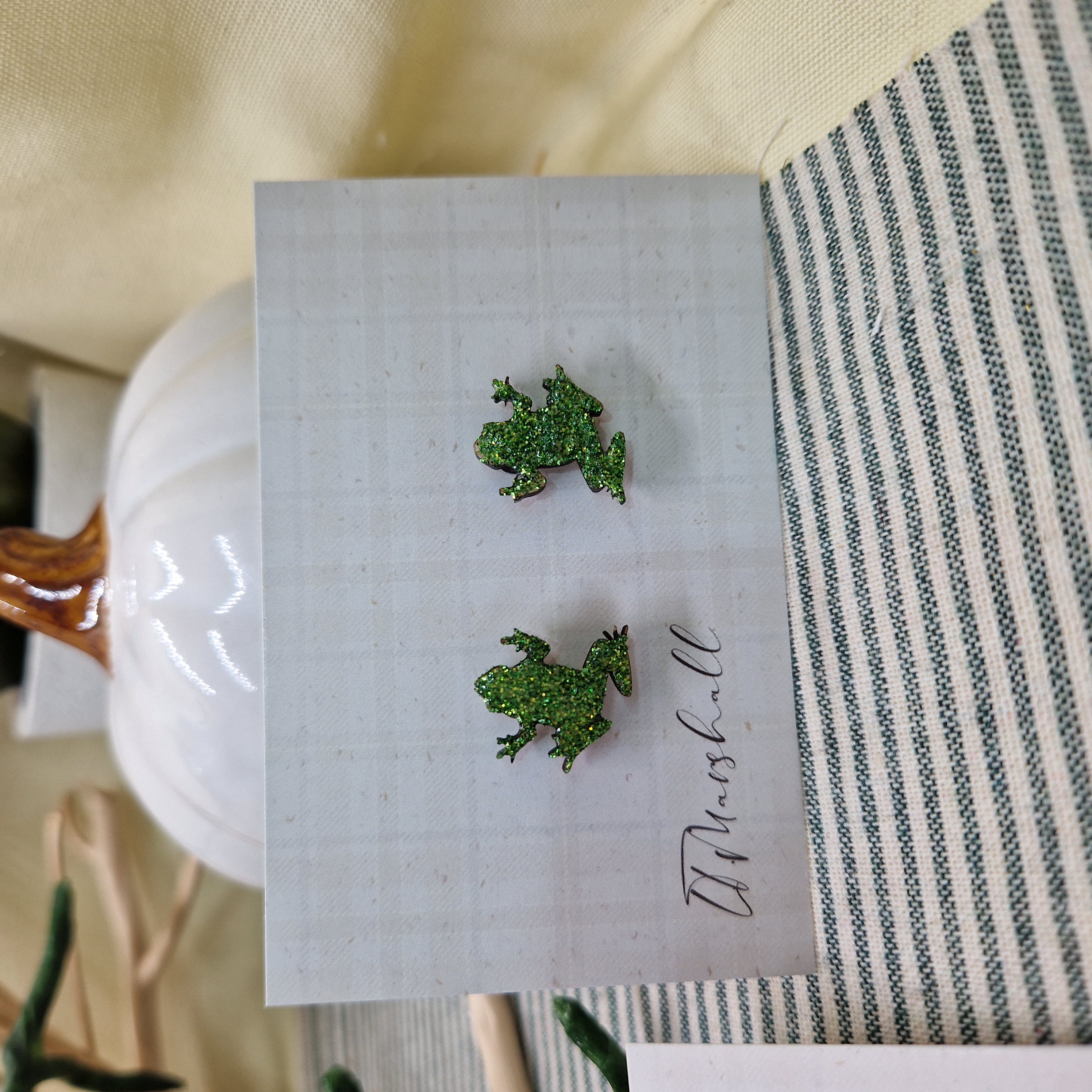 Handmade Frog Earrings – Wooden Studs in Flocked, Glitter, Coloured or Stained Finish, Cottagecore Jewelry