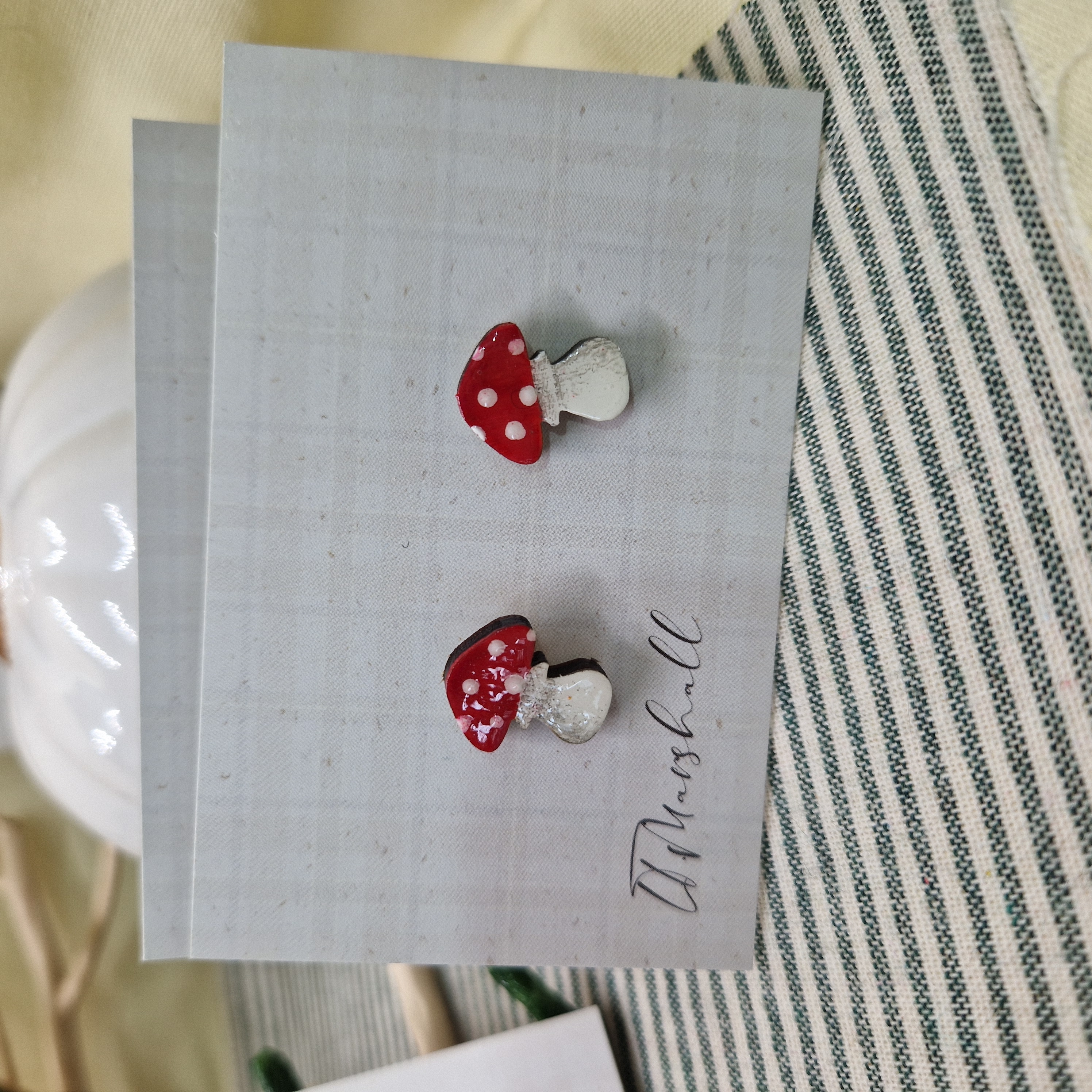 Handmade Toadstool Earrings – Wooden Studs in Flocked, Glitter, Coloured or Stained Finish, Cottagecore Jewelry