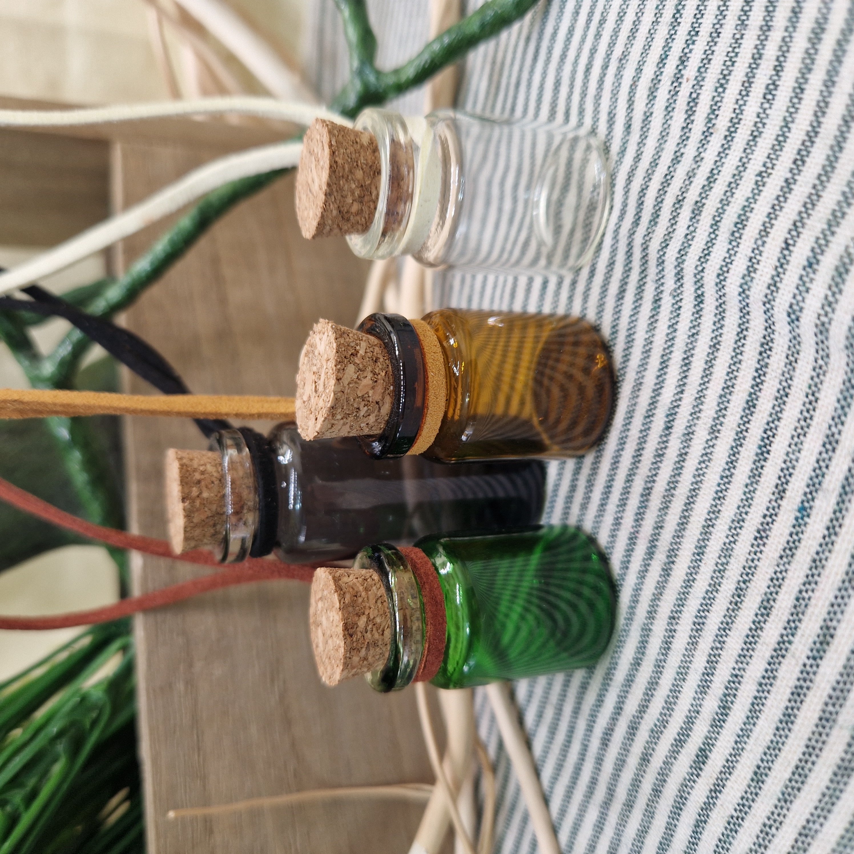 Glass Spell Bottle Necklace – Mini Cork Jar Pendant on Suedette Cord, Witchy Altar Jewelry