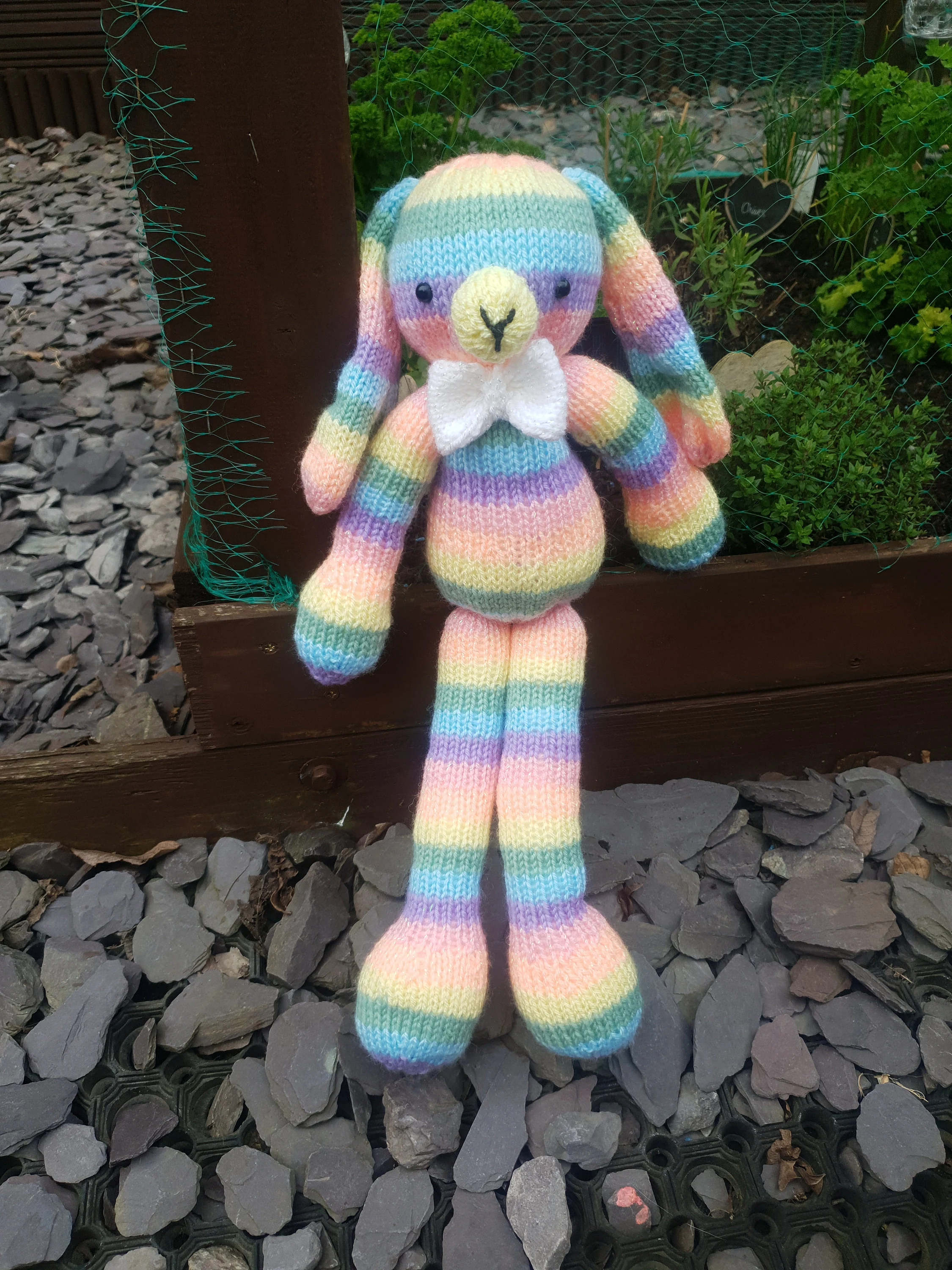 Hope the Bunny Knitting Pattern – Pastel Rainbow Flat-Knit Bunny PDF, Easy Cute Plush