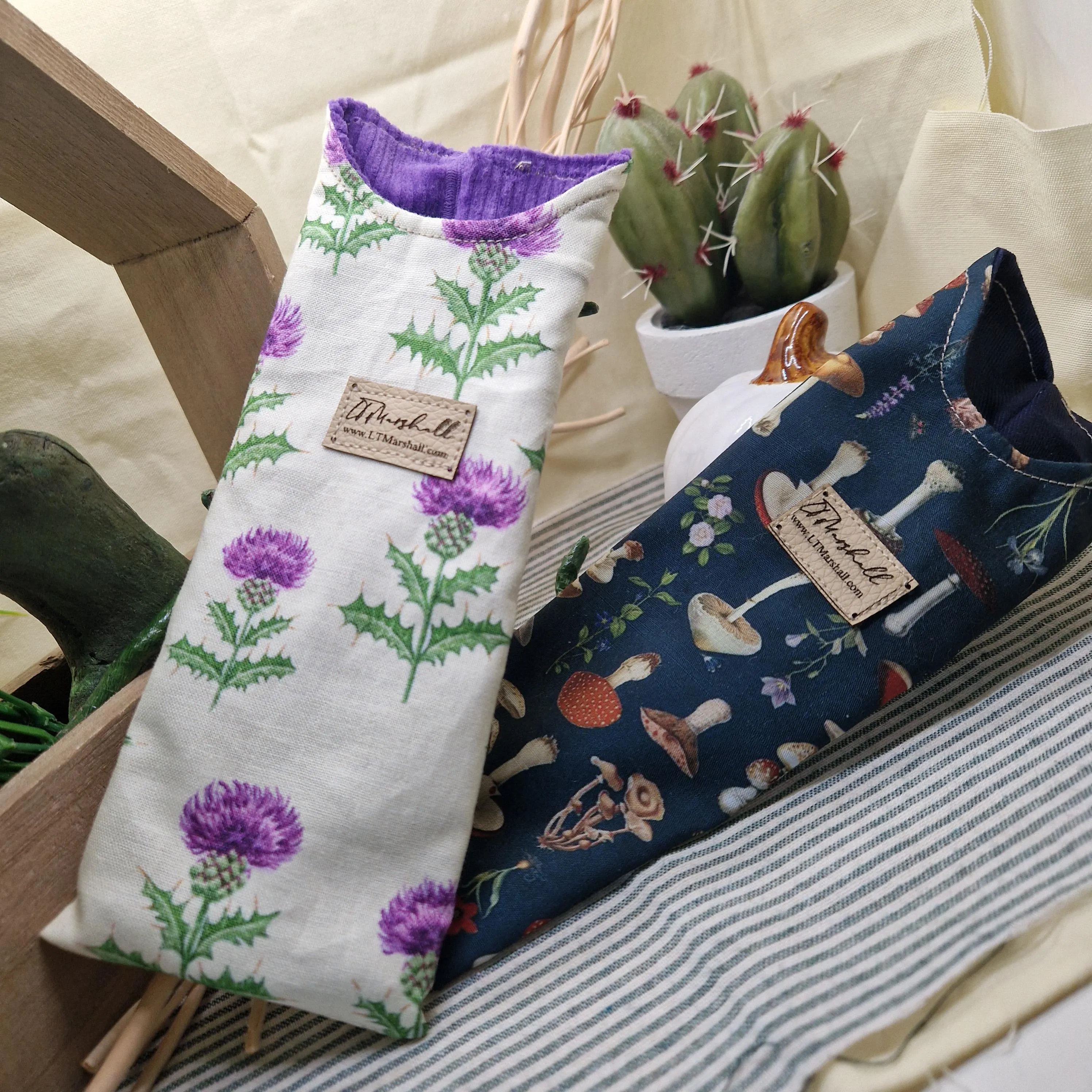 Handmade Glasses Case | Upcycled Fabric | Eco Friendly Soft Sleeve | Thistle or Mushroom Print | LTMarshall
