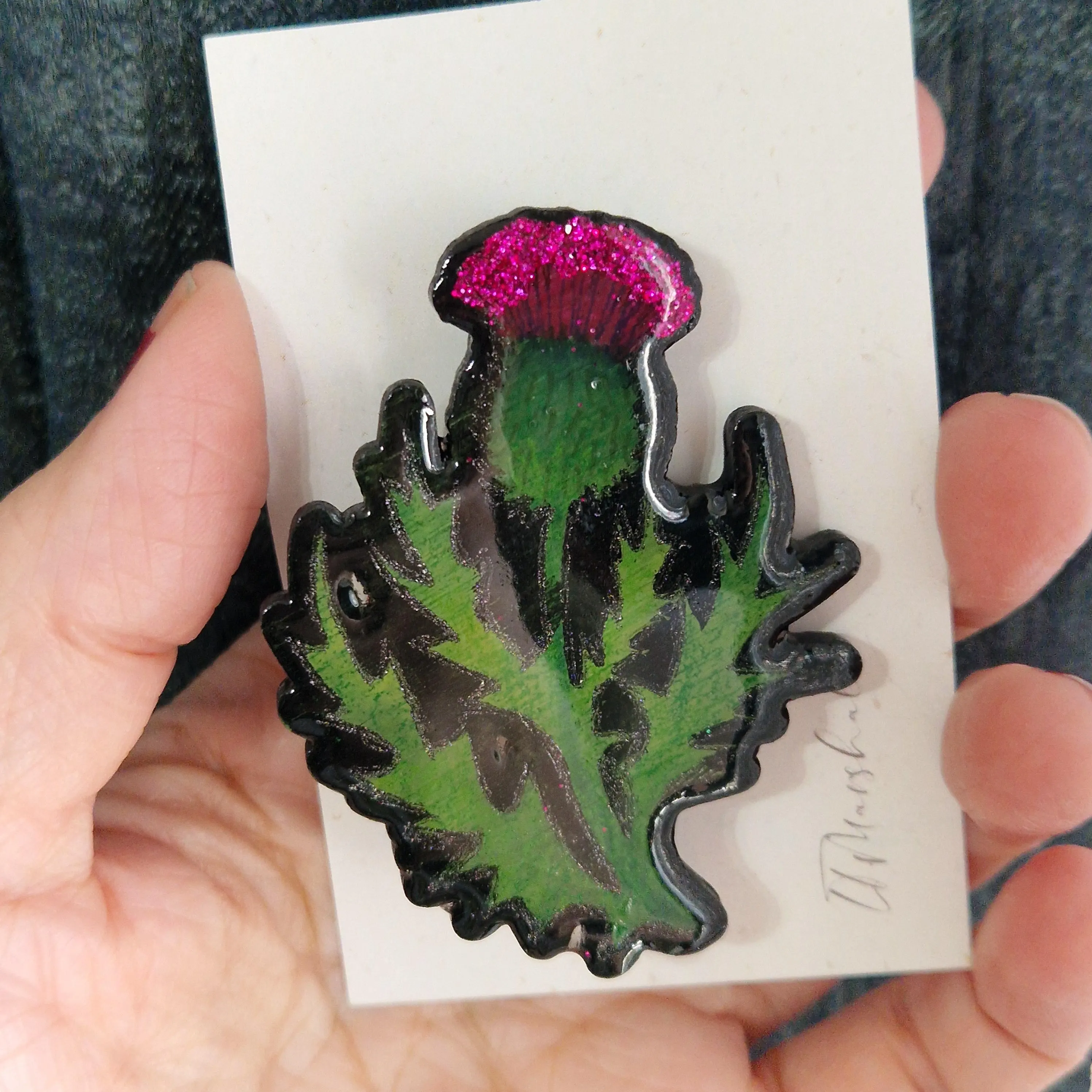 Thistle Brooch | Handmade Wood & Resin Pin | Scottish Wildflower Jewelry | Made in Scotland