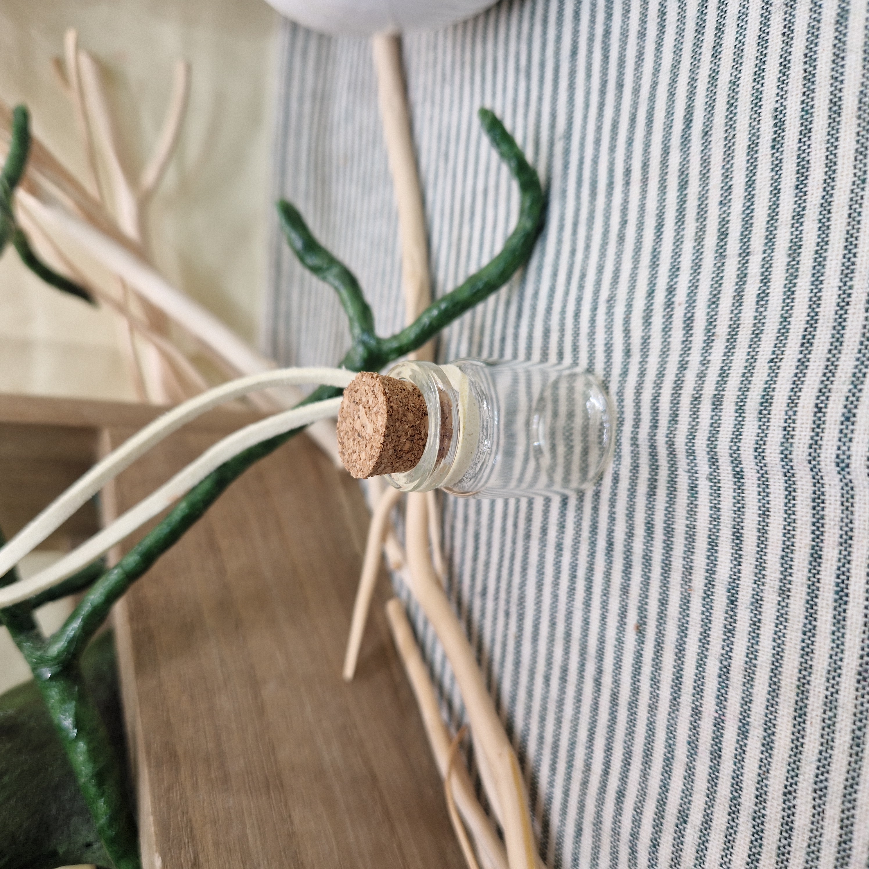 Glass Spell Bottle Necklace – Mini Cork Jar Pendant on Suedette Cord, Witchy Altar Jewelry