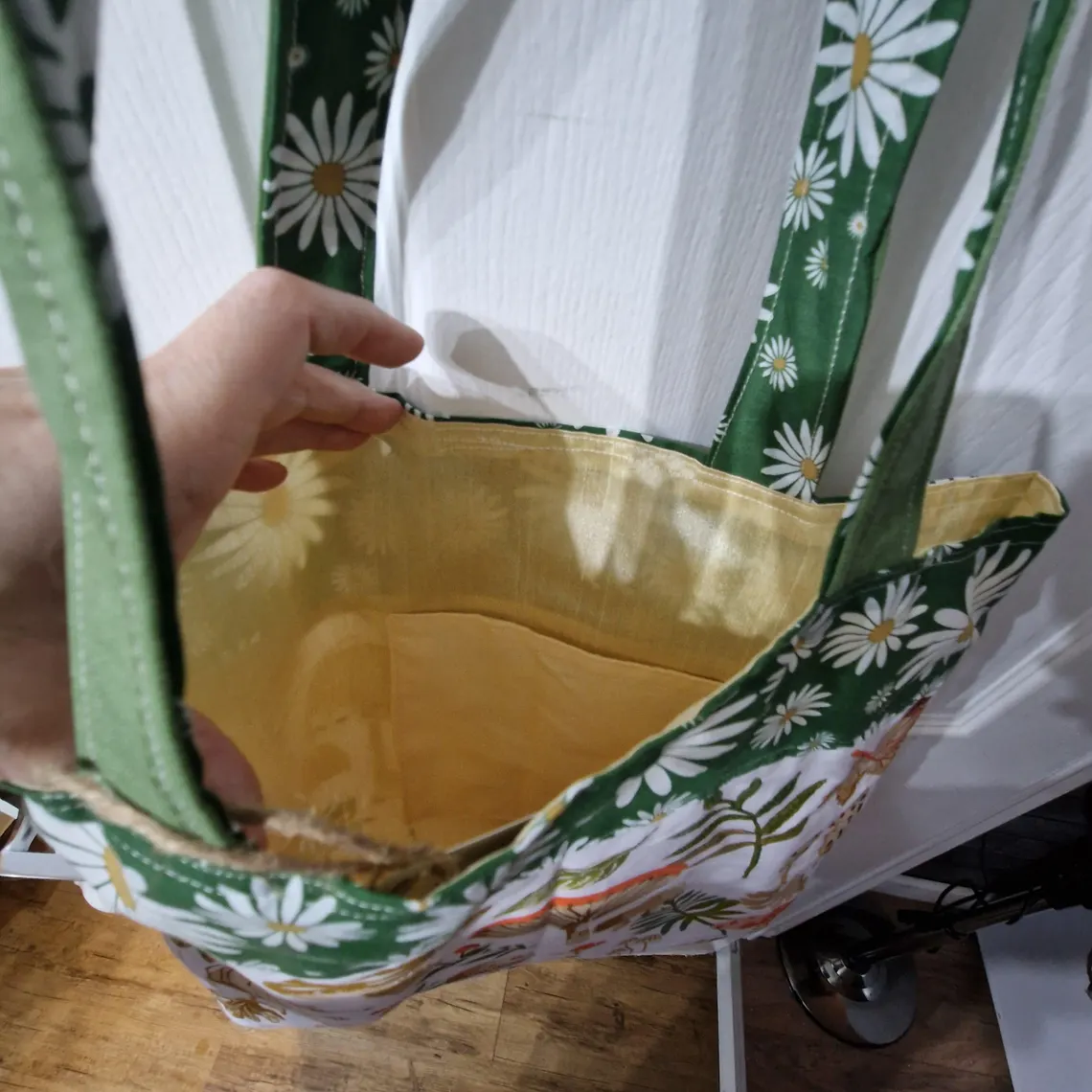 Handmade Tea Towel Recycled Toadstool Tote Bag  Eco-Friendly, Unique Shopping Bag