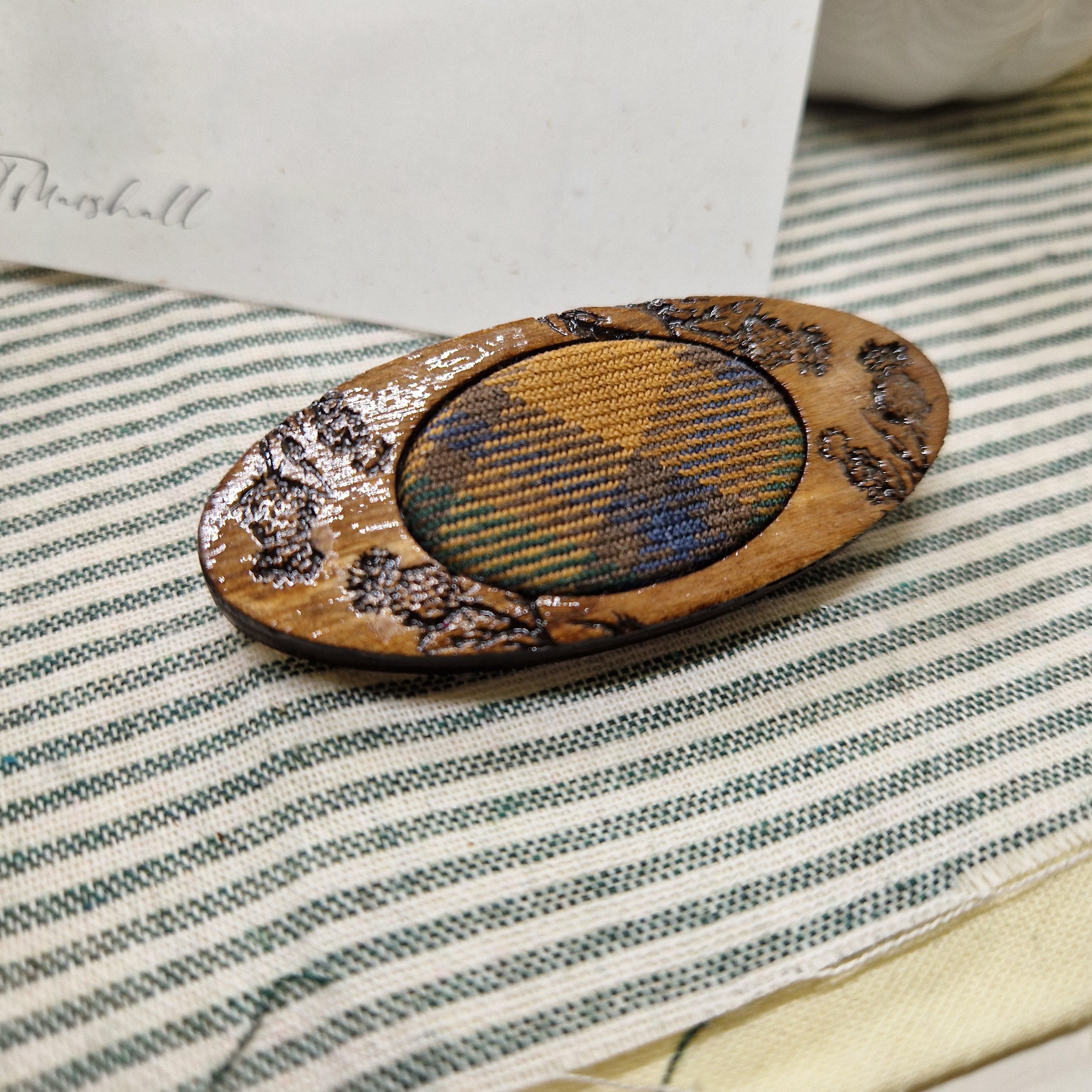 Handmade Rustic Scottish Thistle Tartan Brooch – Wood and Wool Brooch – Traditional Clan Tartan from Kilt Offcuts – Scottish Artist Made