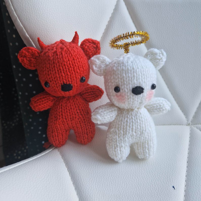 Angel & Devil Mini Bears Knitting Pattern – Cute DIY Teddy Pair, Handmade Soft Toy, Digital PDF Tutorial