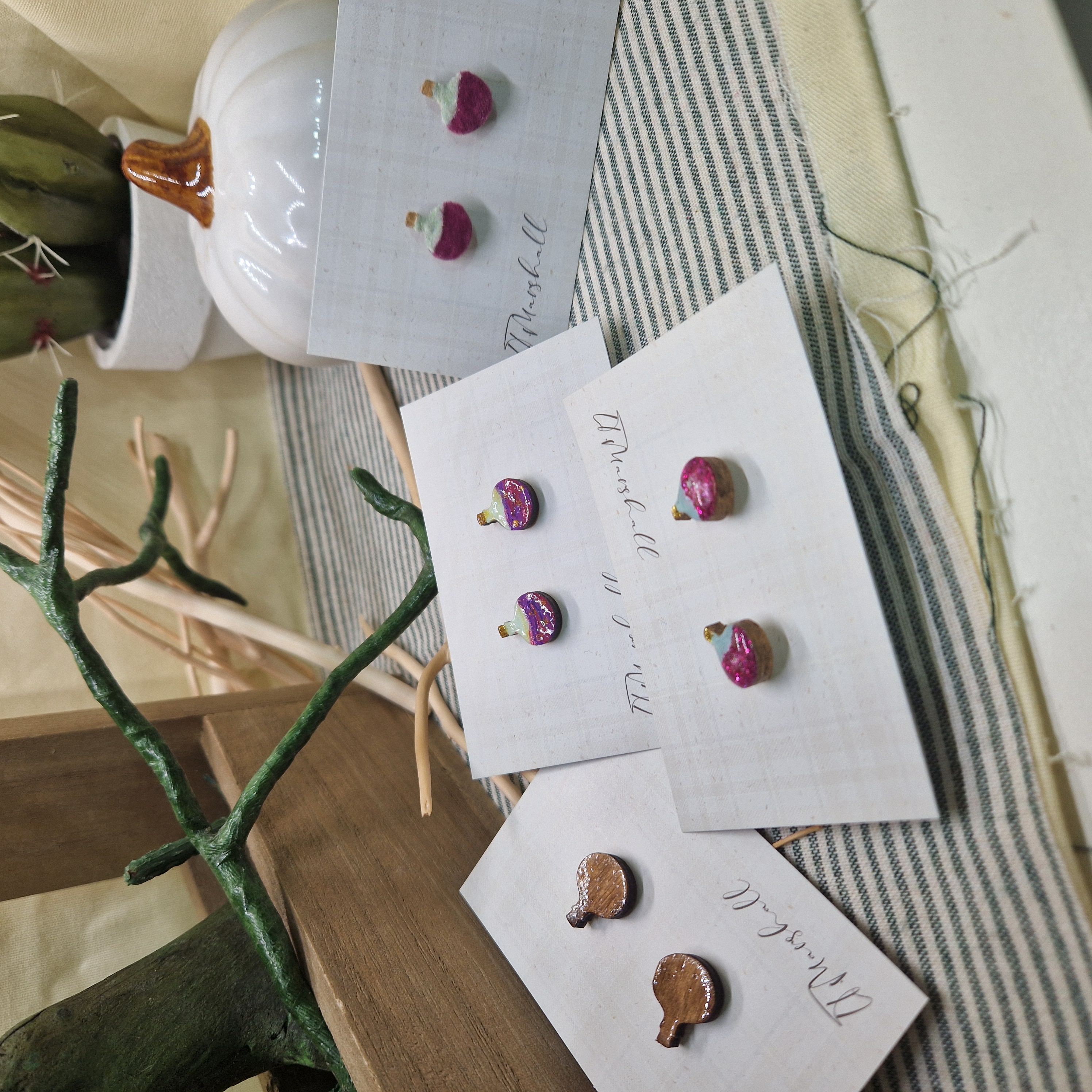 Handmade Potion Bottle Earrings – Wooden Studs in Flocked, Glitter, Coloured or Stained Finish, Witchy Jewelry