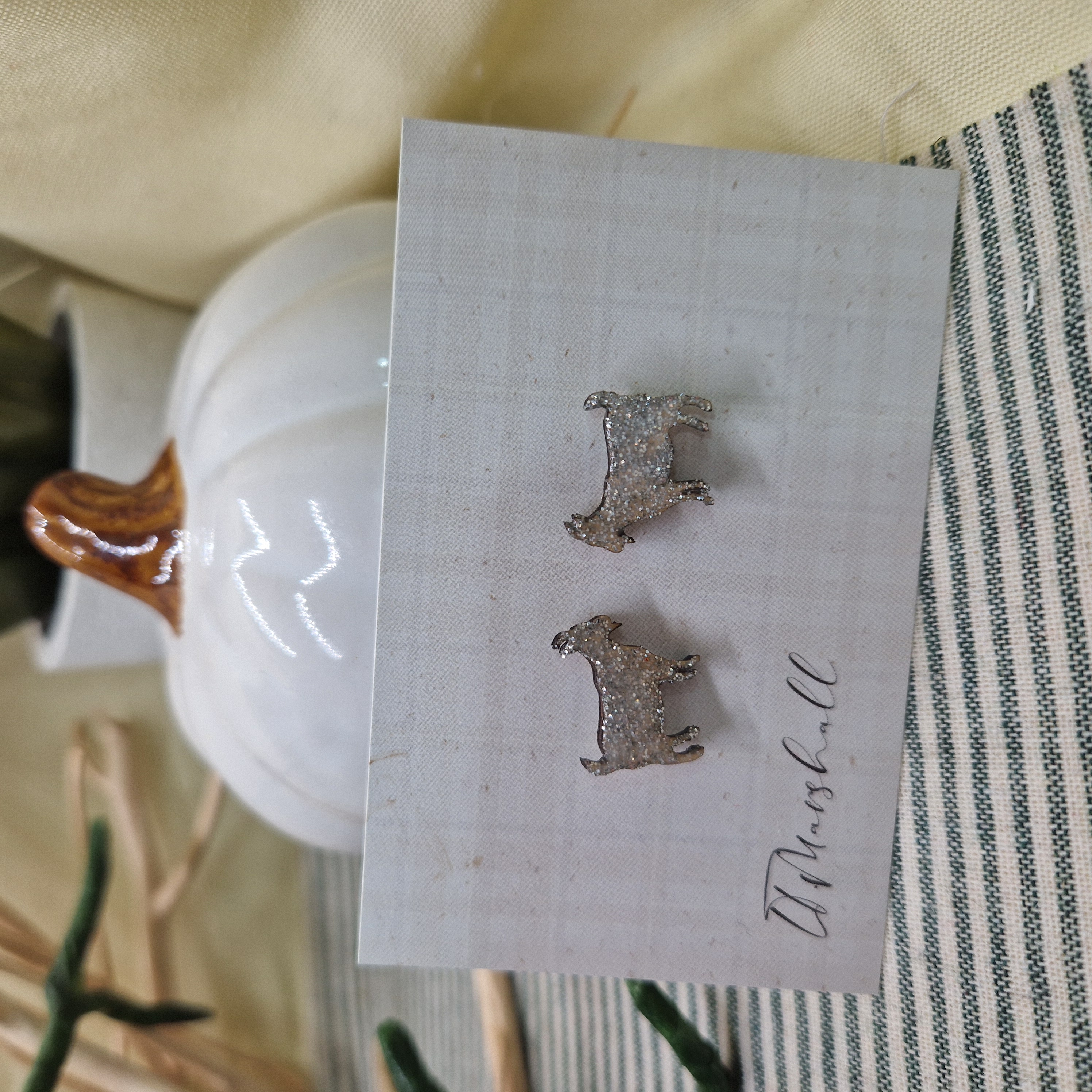 Handmade Goat Earrings – Wooden Studs in Flocked, Glitter or Stained Finish, Scottish Farm Jewelry