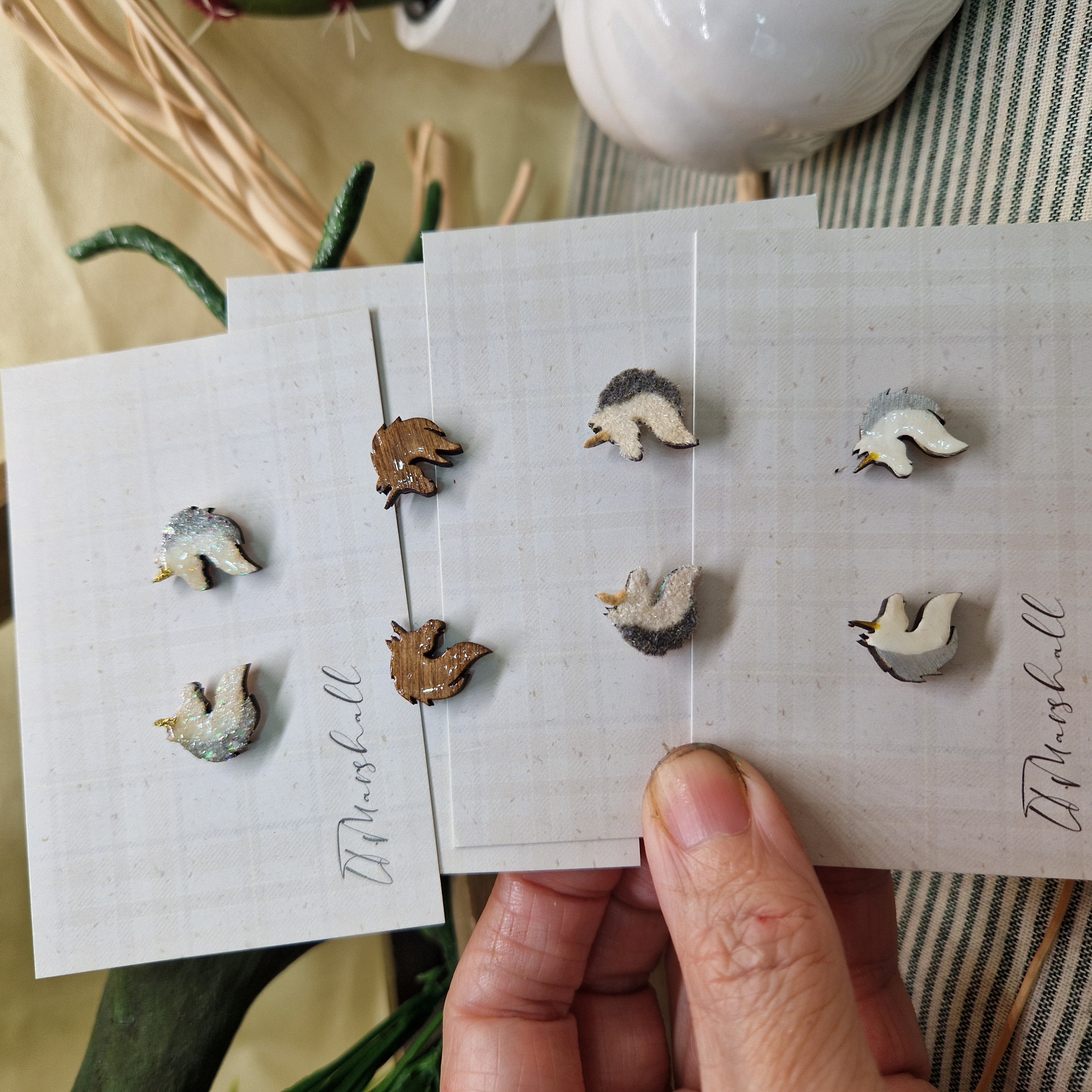 Handmade Unicorn Earrings – Wooden Studs in Flocked, Glitter, Coloured or Stained Finish, Fantasy Jewelry