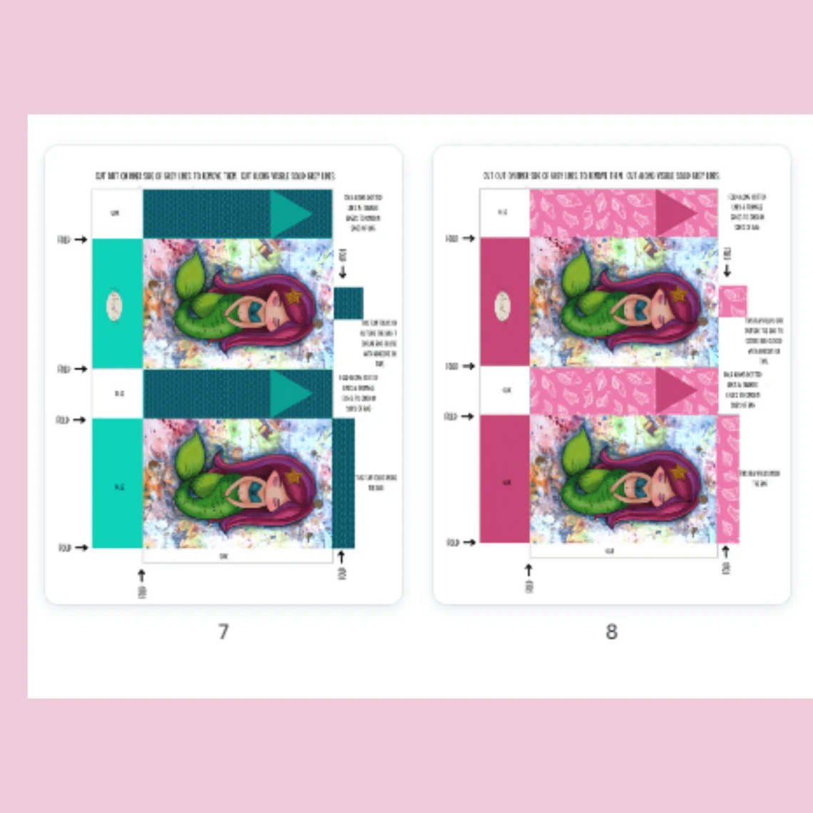 Mermaid girl printables - Card, envelope, notelets, gift tags, gift box and gift bag. Original art