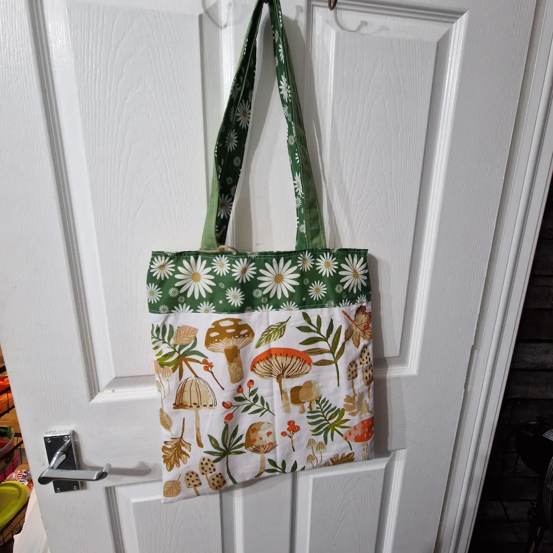 Handmade Tea Towel Recycled Toadstool Tote Bag  Eco-Friendly, Unique Shopping Bag