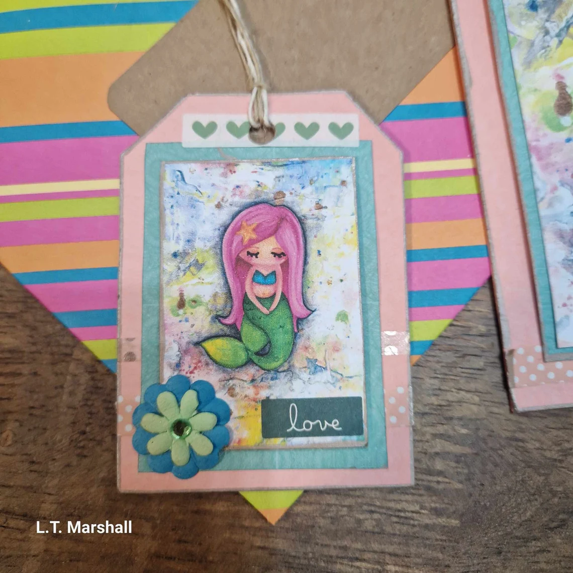 Handmade Mermaid Card & Tag Set | Sweet Mermaid Girl Greeting Card and Gift Tag – Paper & String Bundle