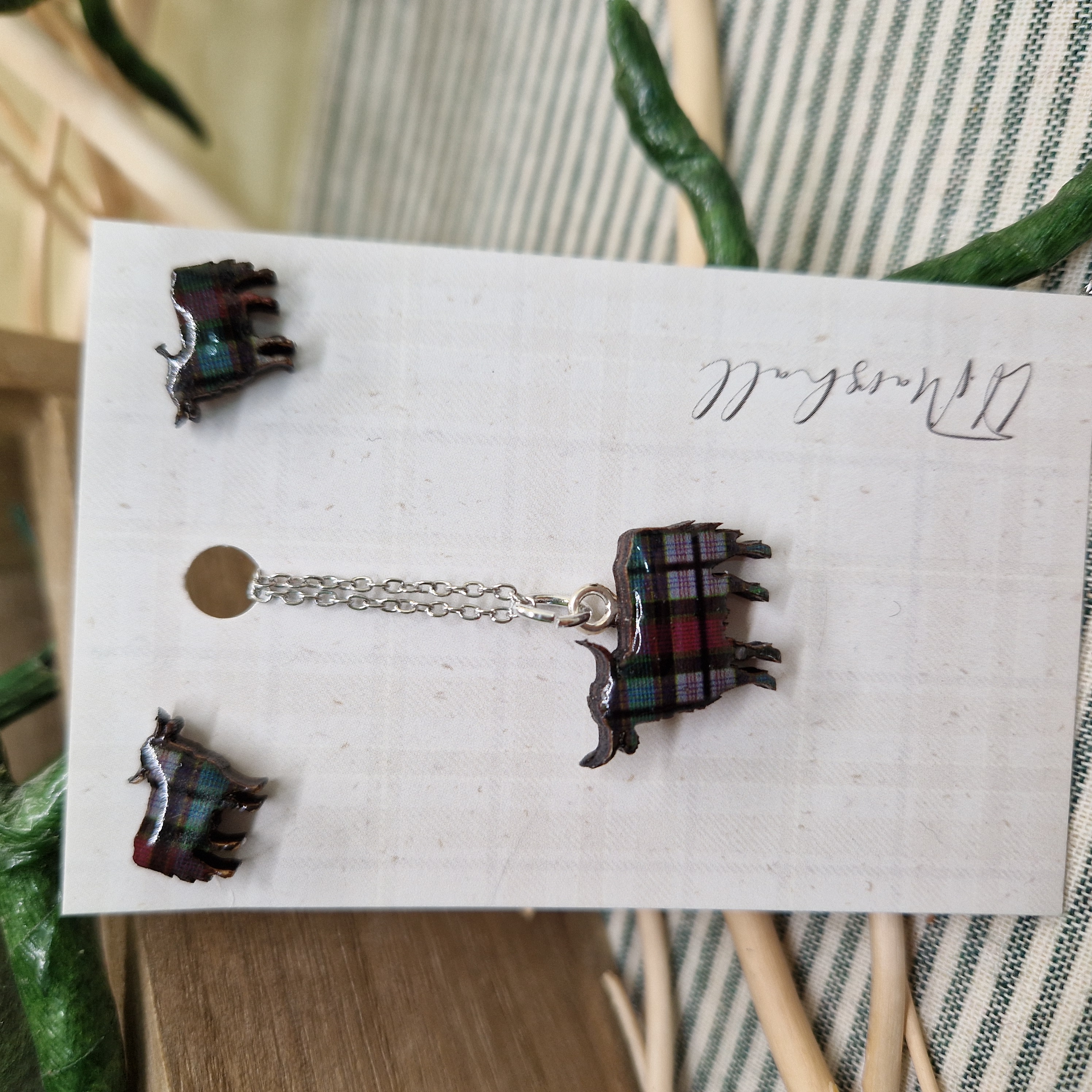 Handmade Loch Ness Monster Earrings and Necklace Set – Scottish Tartan Resin Jewellery