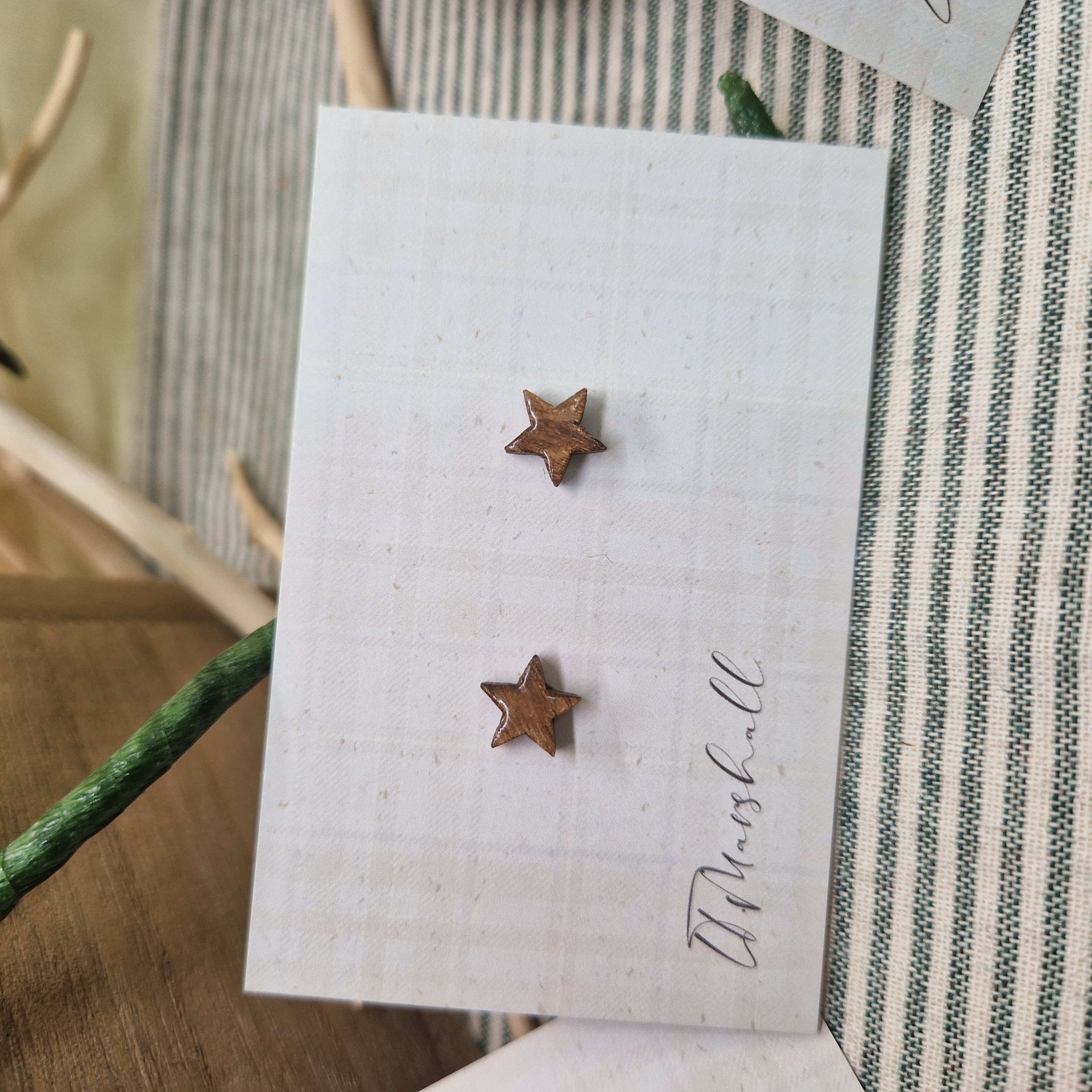 Handmade Star Earrings – Wooden Studs in Flocked, Glitter or Stained Finish, Celestial Jewelry