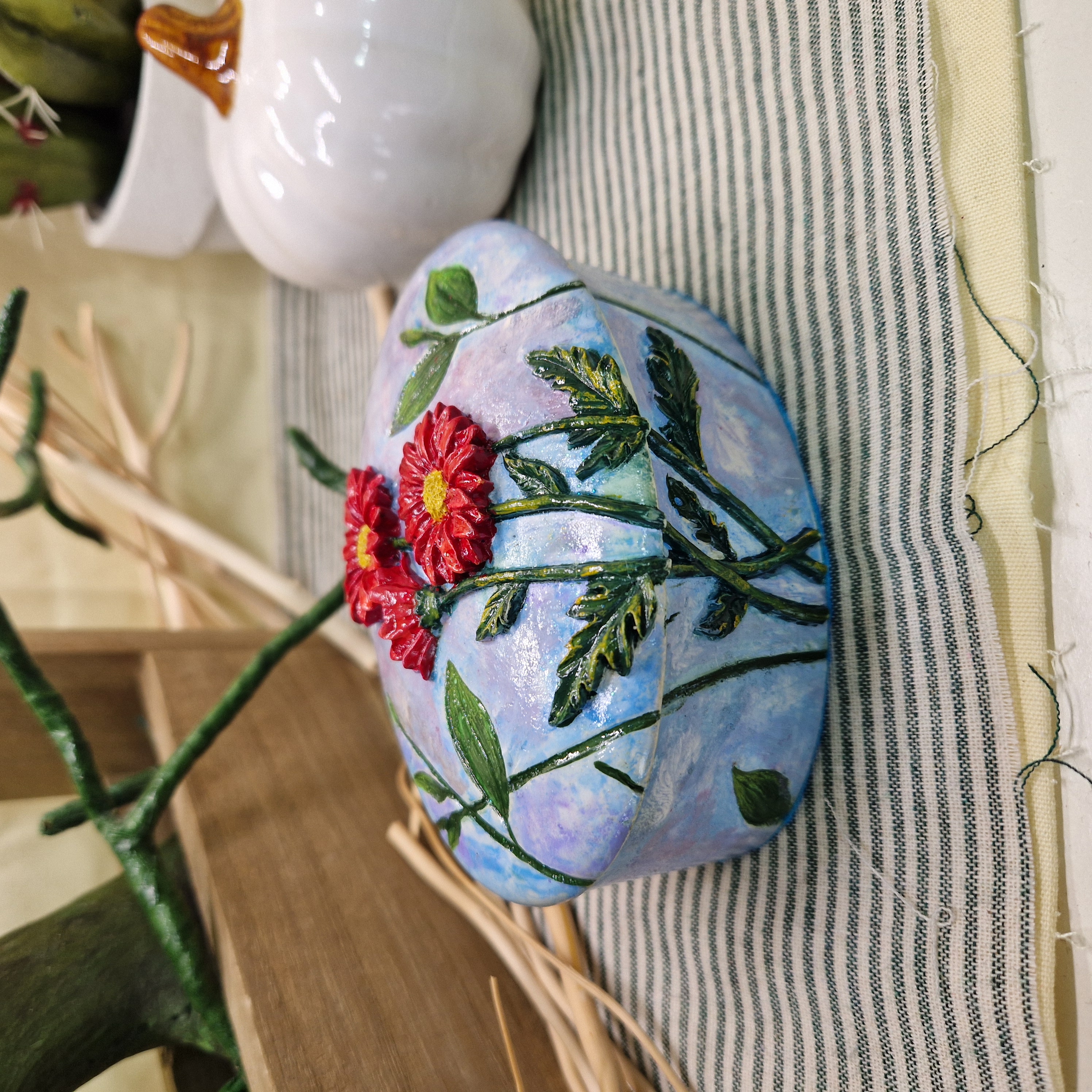 Upcycled Hand Painted Trinket Box with Red Flowers | Eco Friendly Decorative Storage Box | One of a Kind Recycled Gift