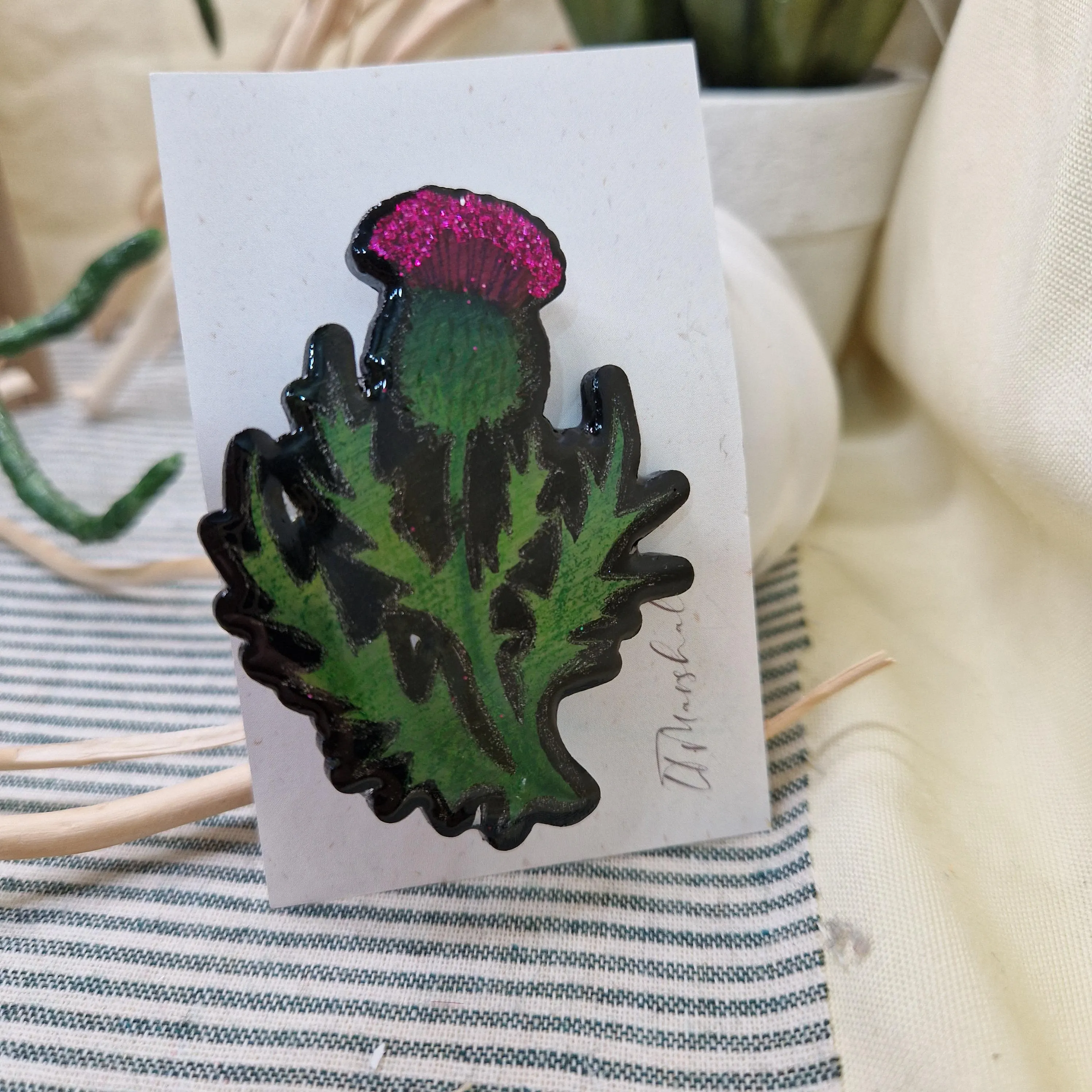 Thistle Brooch | Handmade Wood & Resin Pin | Scottish Wildflower Jewelry | Made in Scotland