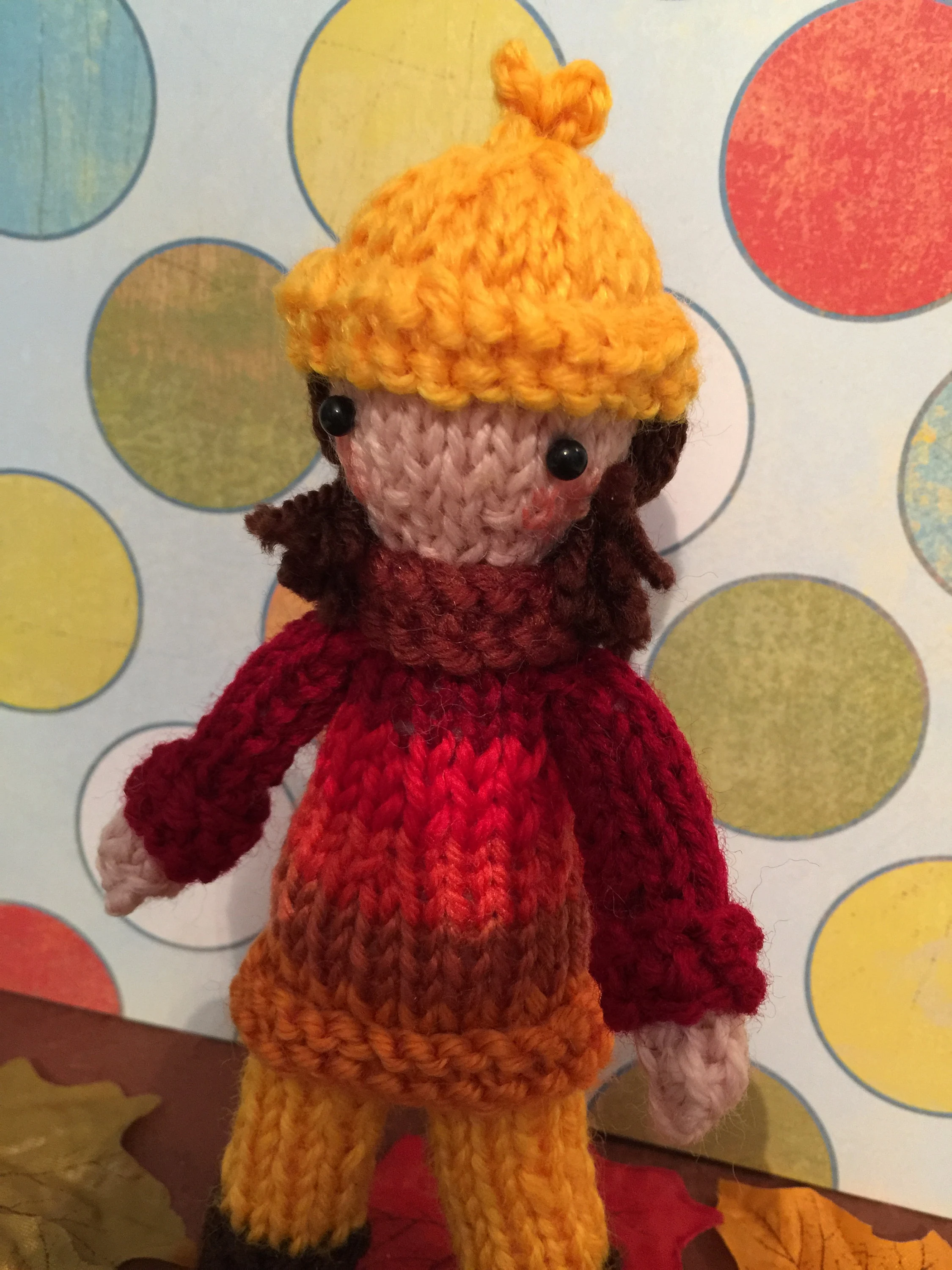 Autumn Dinky Doll Knitting Pattern – Flat-Knit Seasonal Doll PDF, Easy Cute Plush