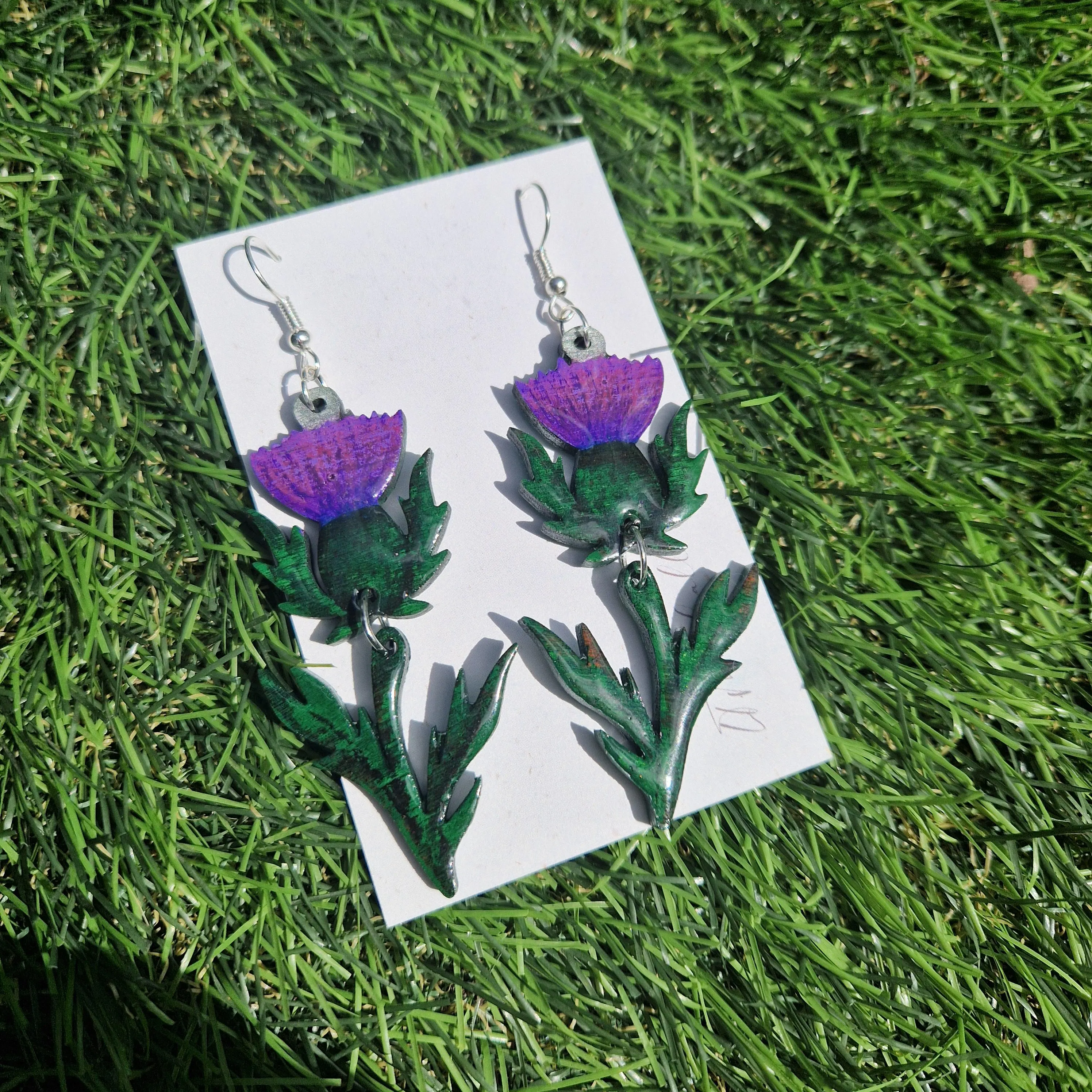 Handmade Thistle Earrings – Wooden & Resin Enamel with Vintage Glass Beads | Botanical Earrings | Scottish Flower Jewellery | Choose style