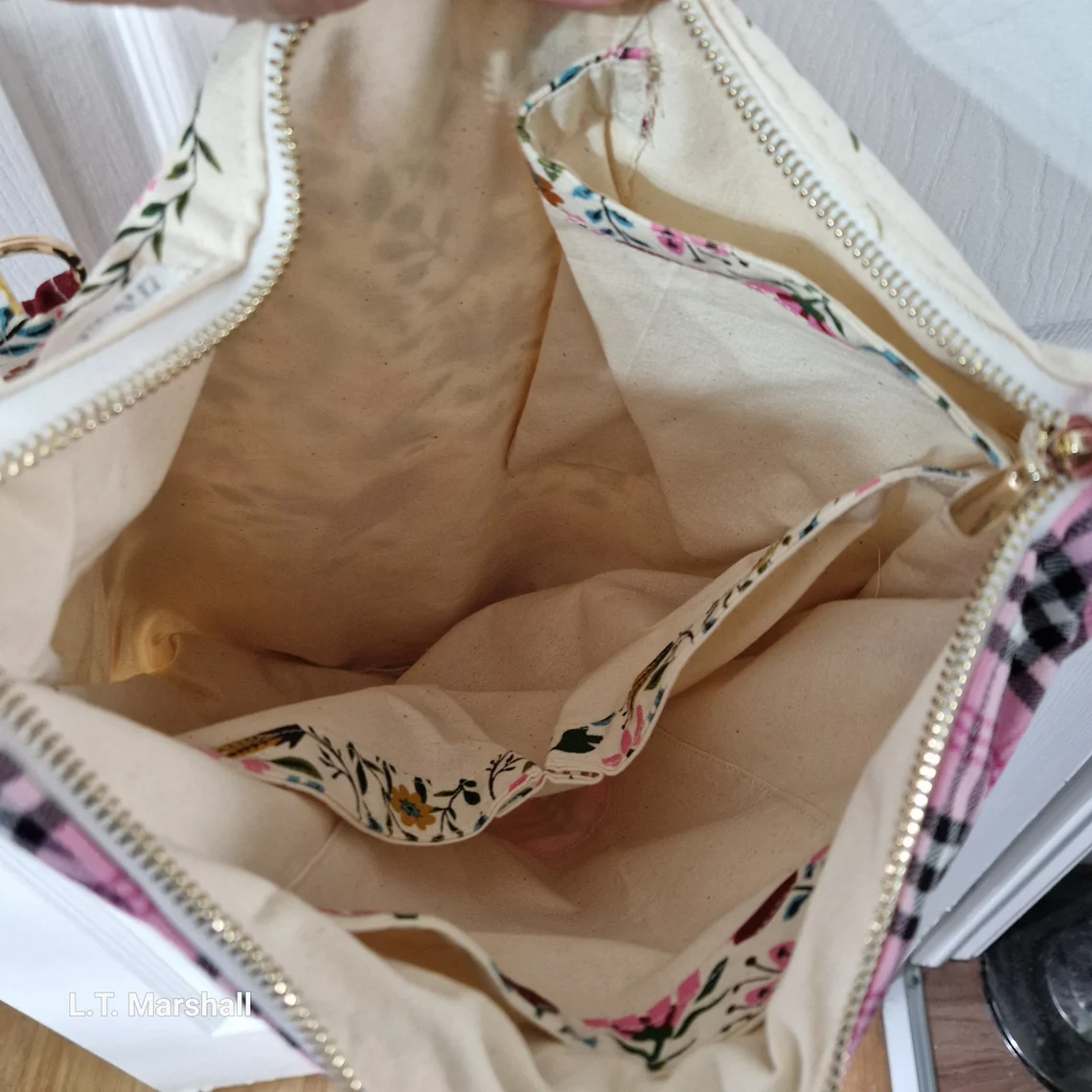 Folk Art Teatowel Messenger Bag with Bottle Holder | Upcycled Tartan Accent Shoulder Bag