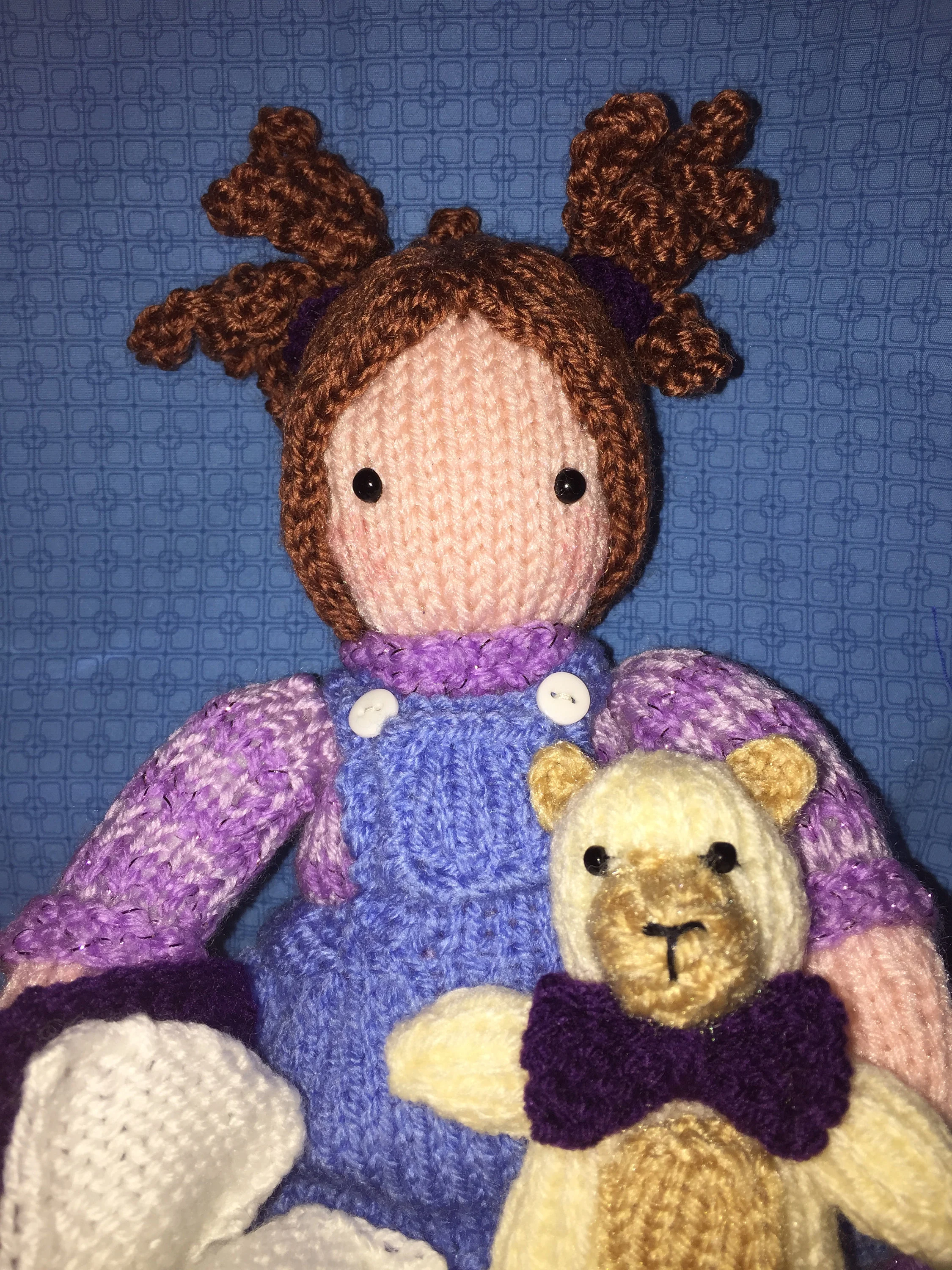Molly the Bookworm and Bear Knitted Pattern – Flat-Knit Doll Set PDF, Easy Cute Plush