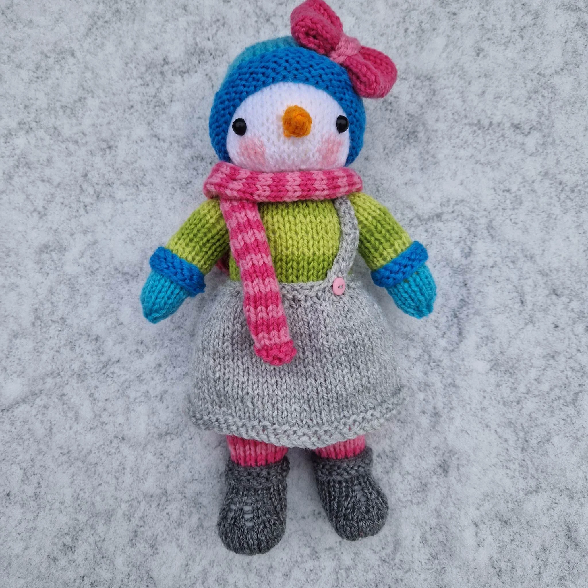 Crystal the Snowgirl Knitting Pattern – Flat-Knit Snowman Doll PDF, Easy Festive Plush