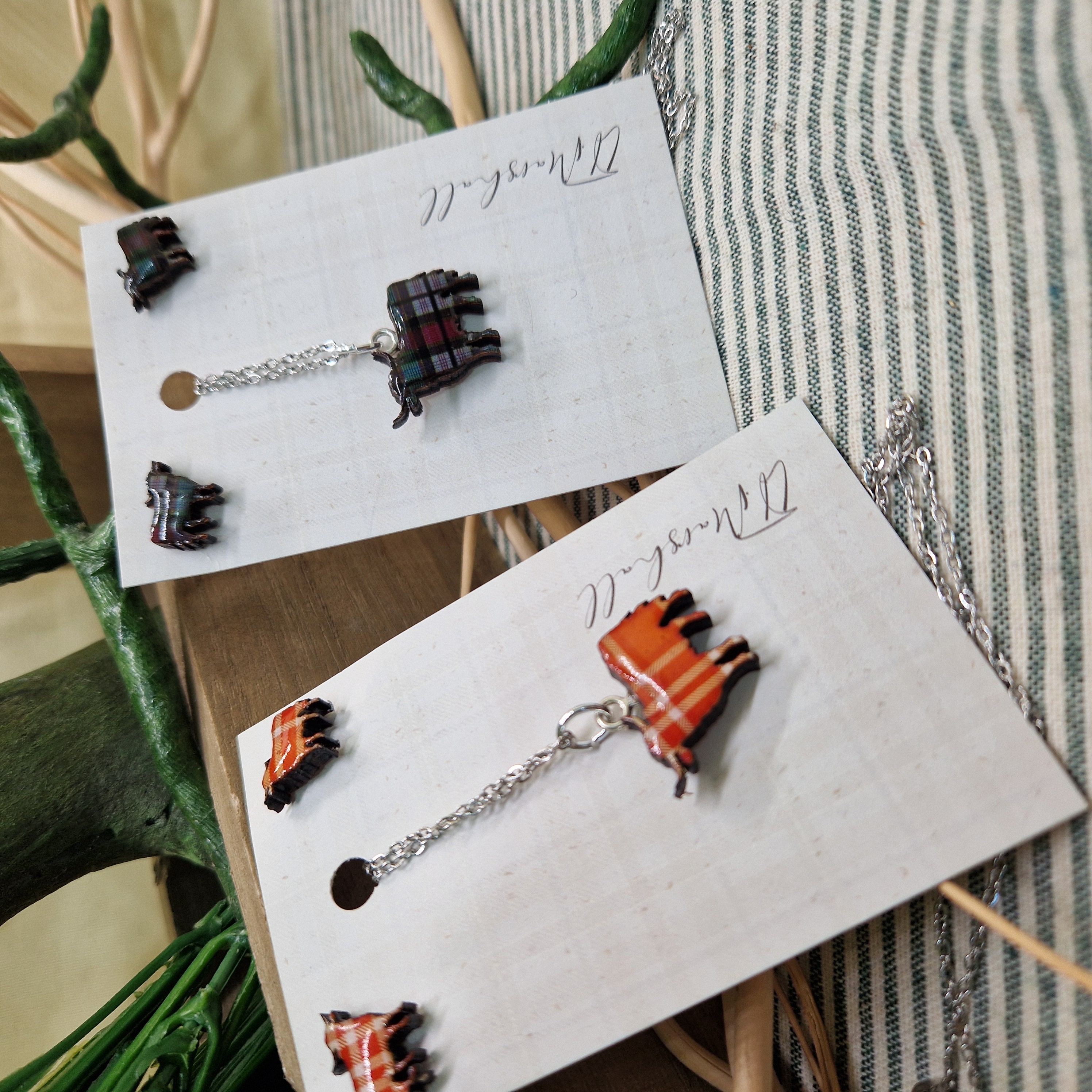 Handmade Loch Ness Monster Earrings and Necklace Set – Scottish Tartan Resin Jewellery