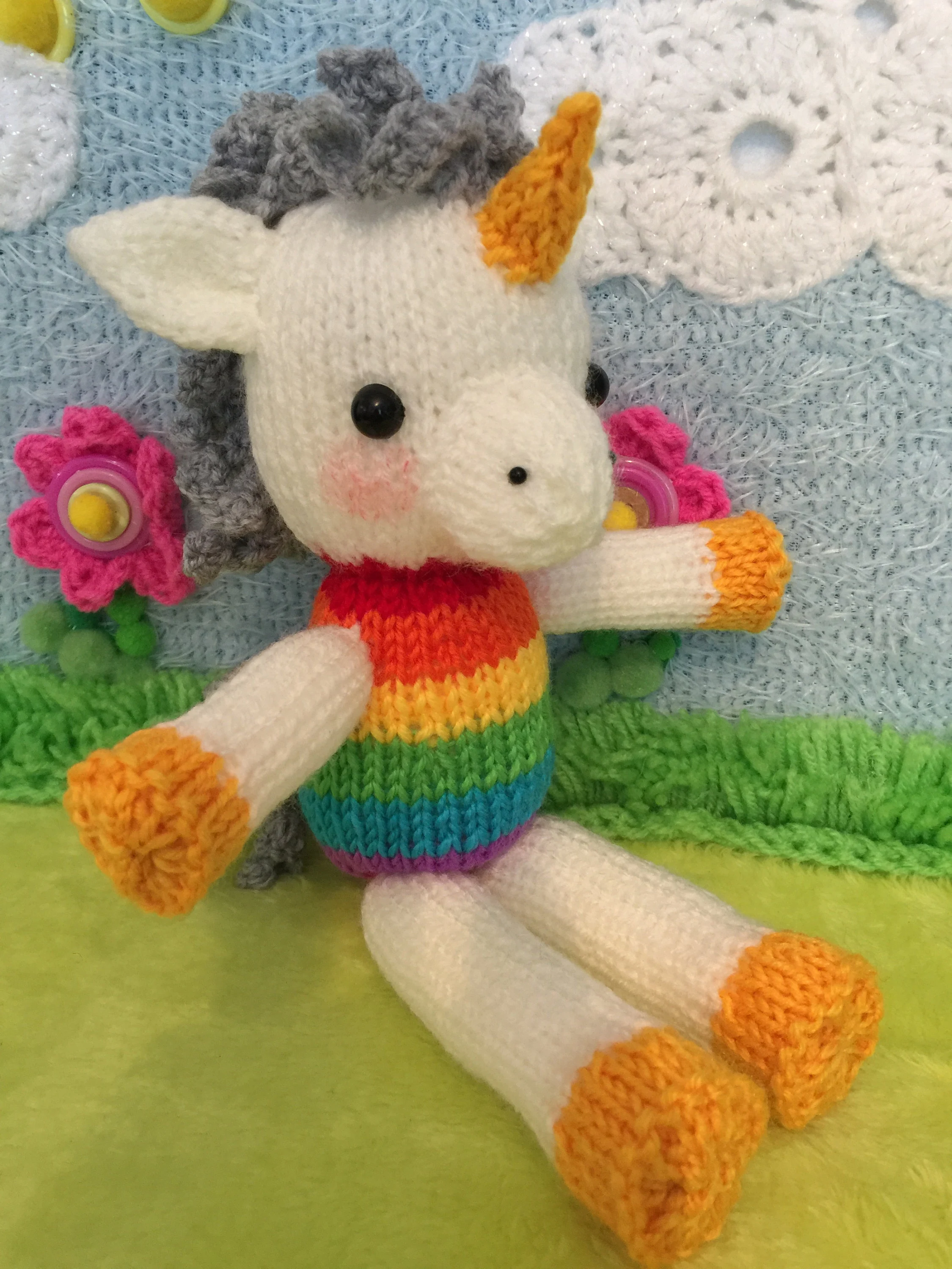 George the Unicorn Knitting Pattern – Flat-Knit Rainbow Unicorn Toy PDF, Easy Cute Plush