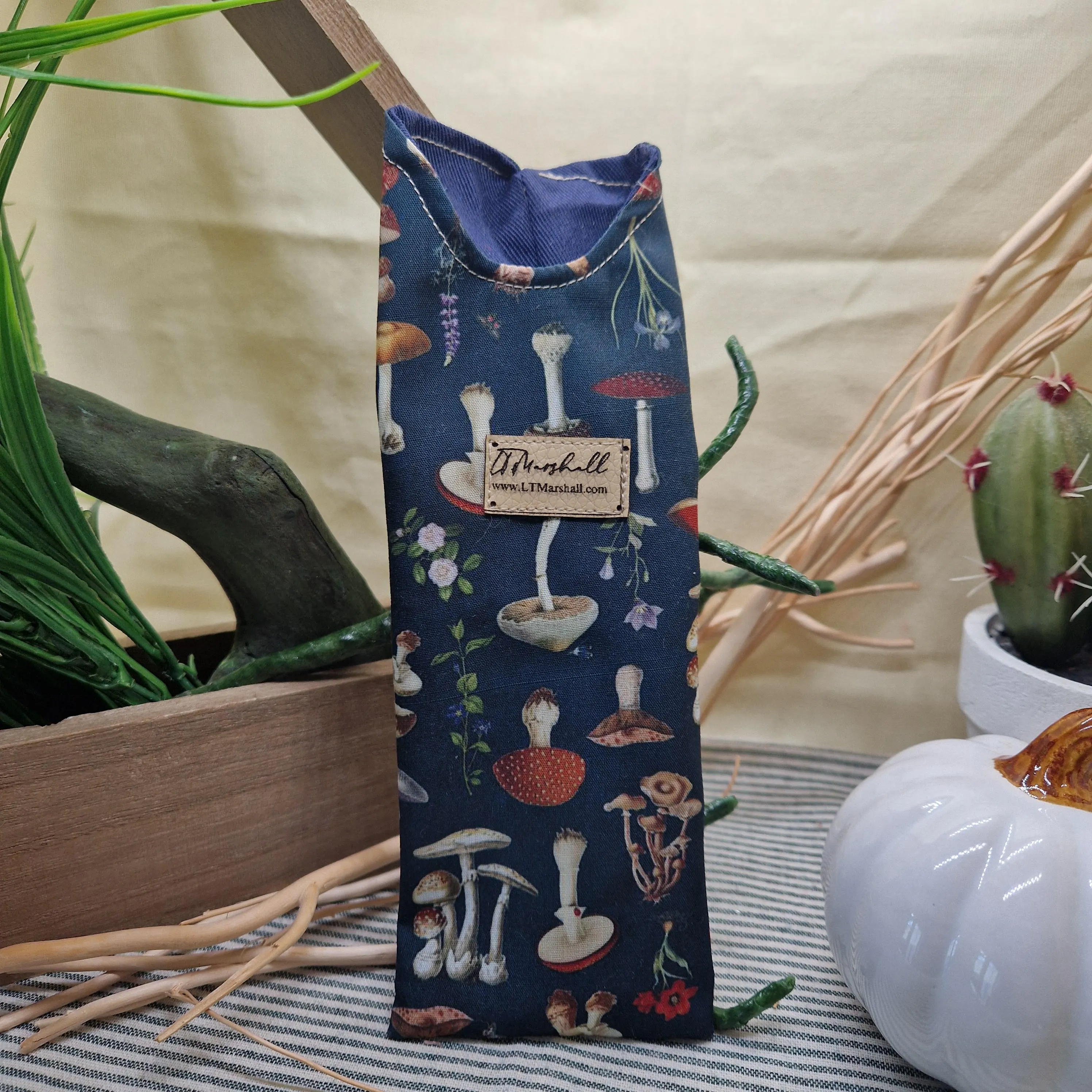 Handmade Glasses Case | Upcycled Fabric | Eco Friendly Soft Sleeve | Thistle or Mushroom Print | LTMarshall