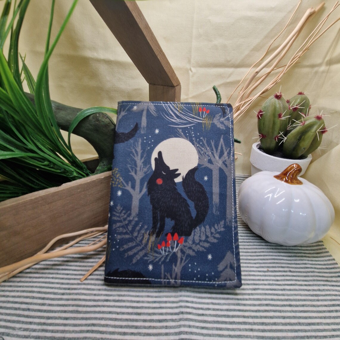 Handmade A6 Eco-Friendly Fabric Notebook | Sustainable Recycled Paper Journal in Wolf, Strawberry & Floral Designs