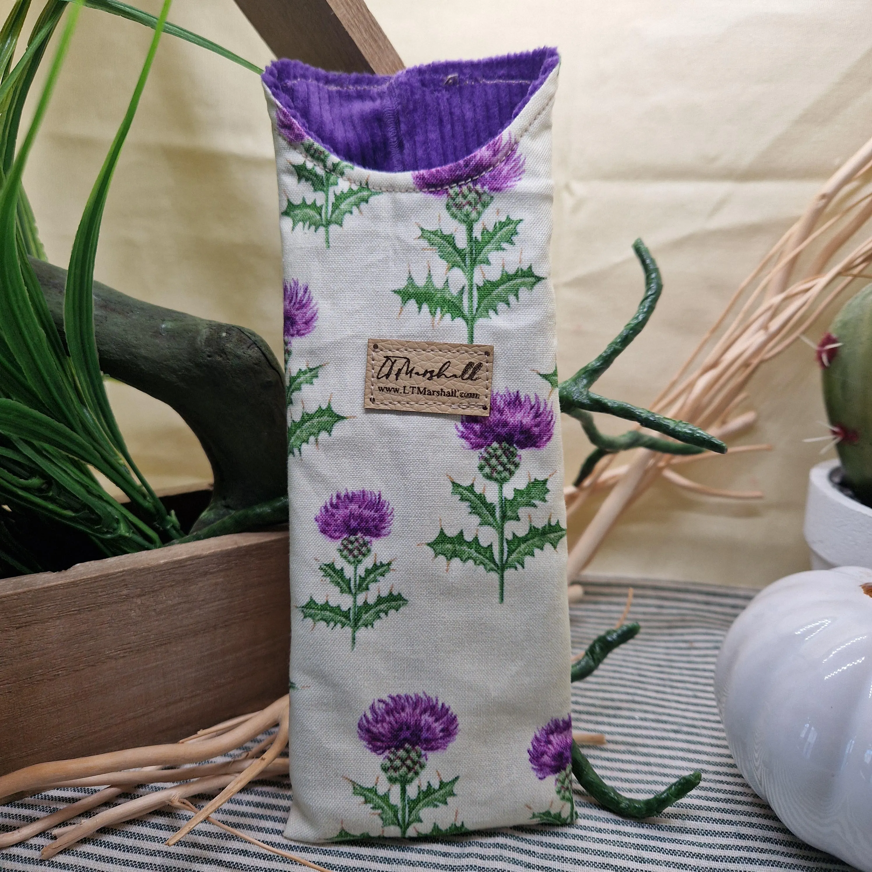 Handmade Glasses Case | Upcycled Fabric | Eco Friendly Soft Sleeve | Thistle or Mushroom Print | LTMarshall