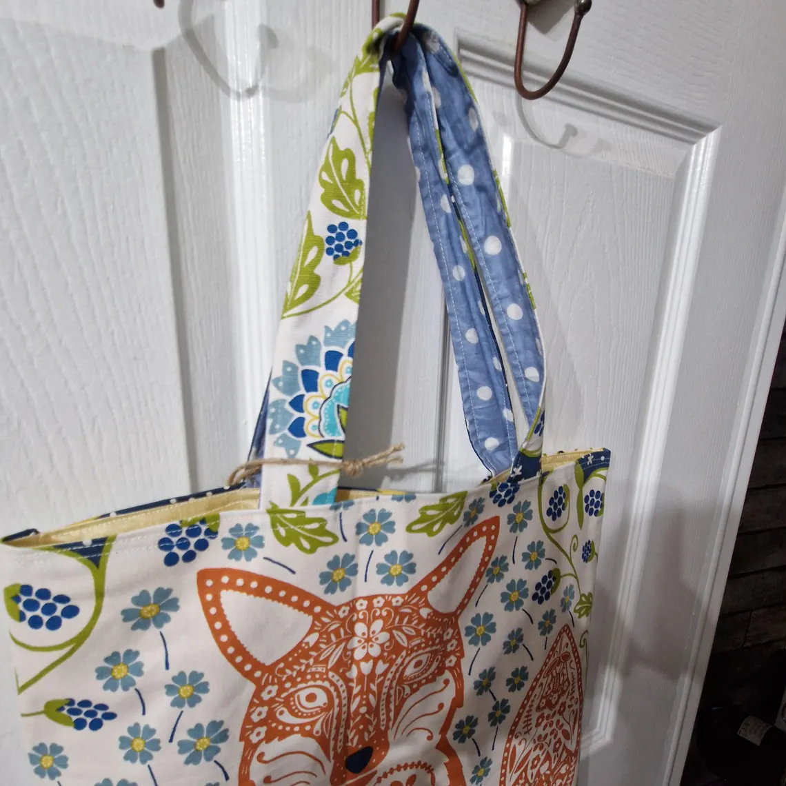 Handmade Tea Towel Recycled Fox Tote Bag  Eco-Friendly, Stylish Shopping Bag