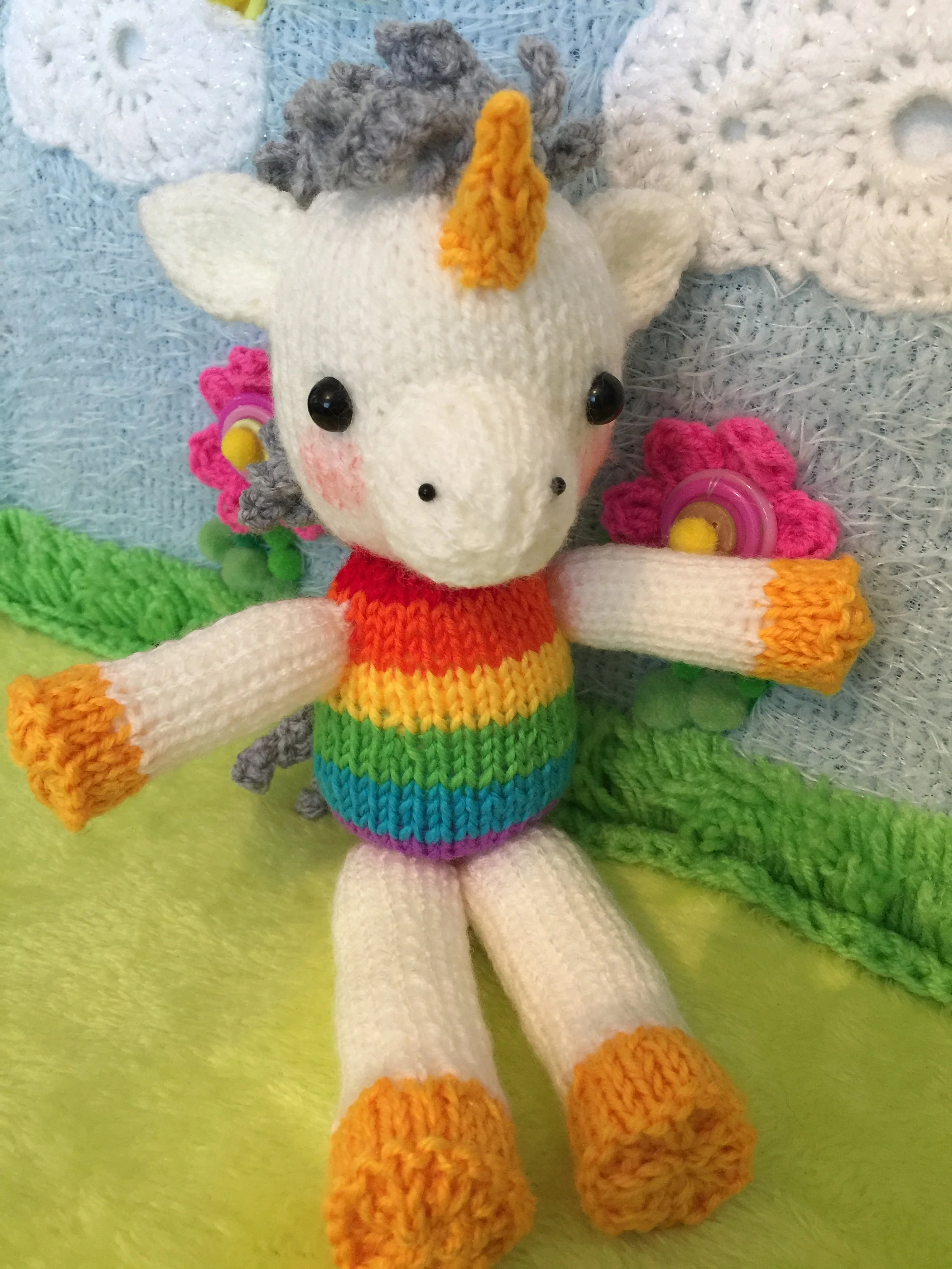 George the Unicorn Knitting Pattern – Flat-Knit Rainbow Unicorn Toy PDF, Easy Cute Plush
