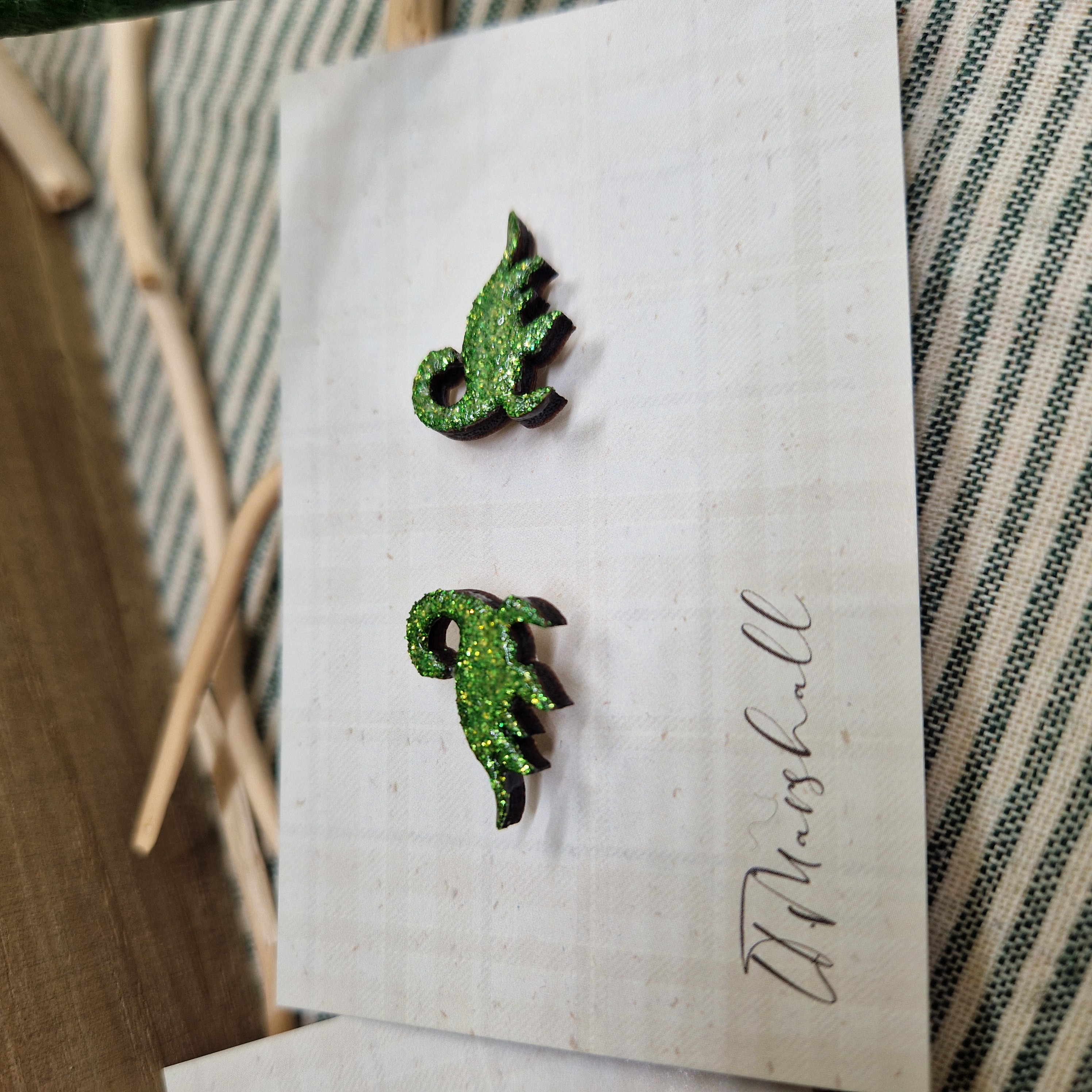 Handmade Loch Ness Monster Earrings – Wooden Studs in Flocked, Glitter, Coloured or Stained Finish, Scottish Jewelry
