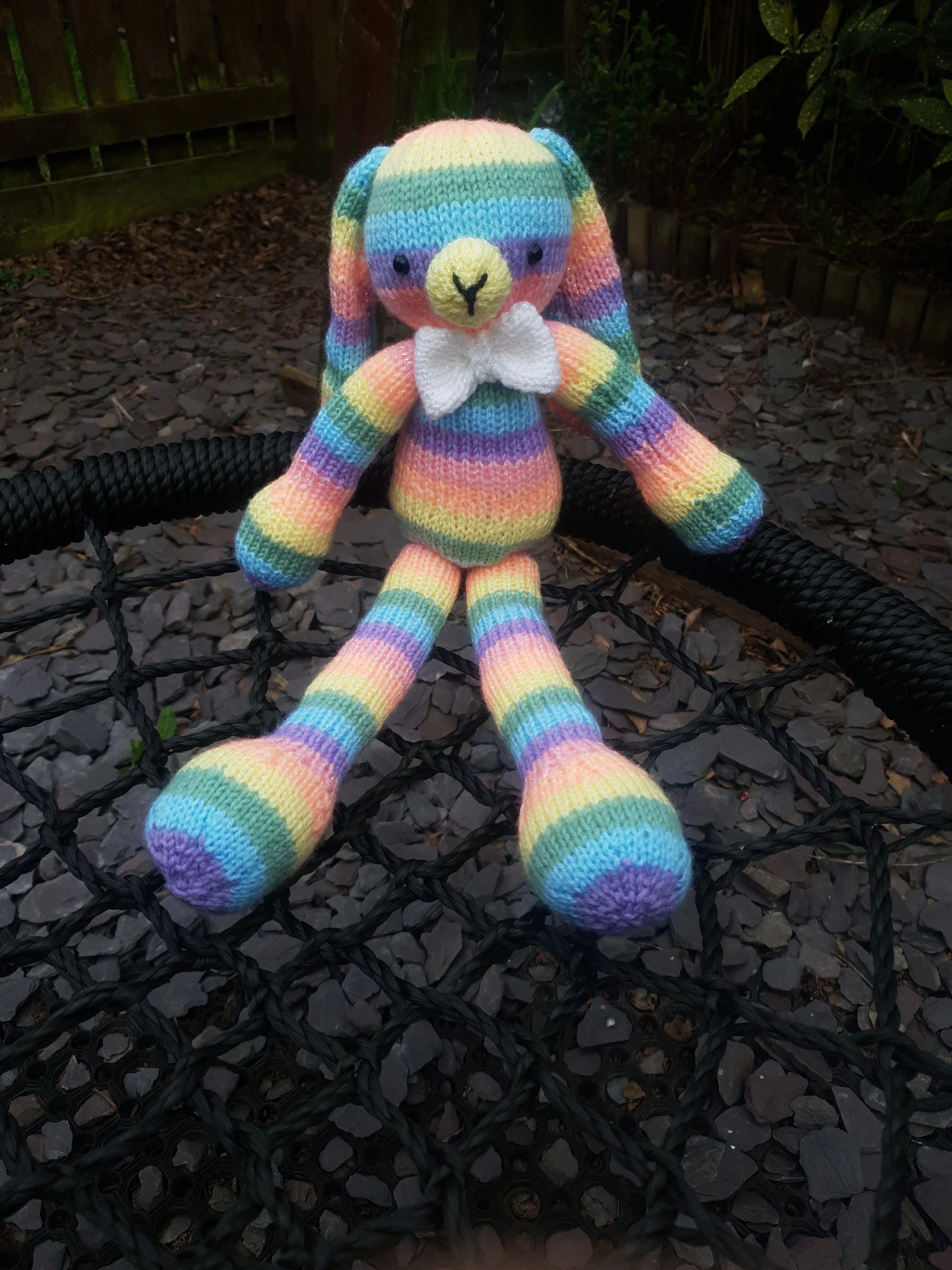 Hope the Bunny Knitting Pattern – Pastel Rainbow Flat-Knit Bunny PDF, Easy Cute Plush