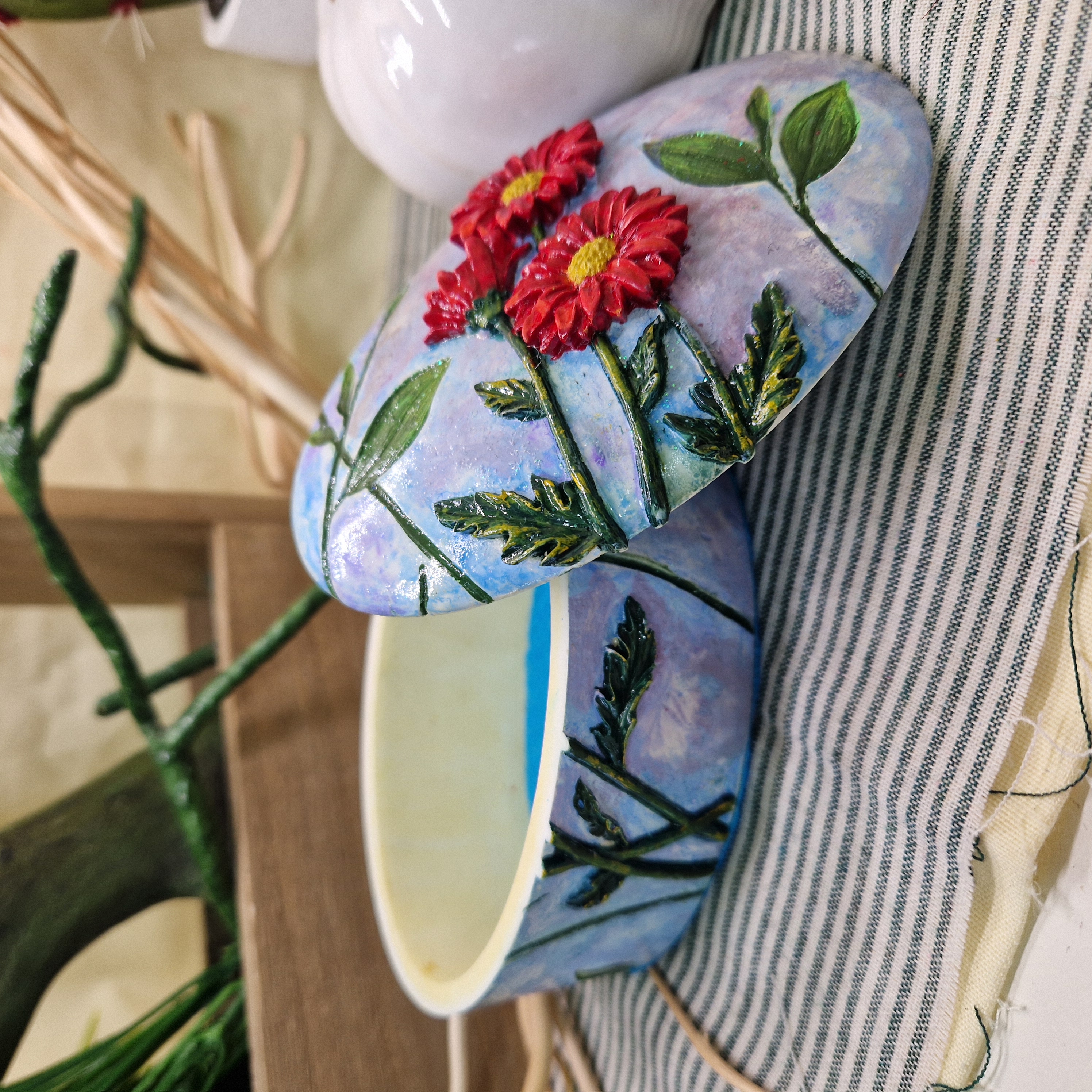 Upcycled Hand Painted Trinket Box with Red Flowers | Eco Friendly Decorative Storage Box | One of a Kind Recycled Gift