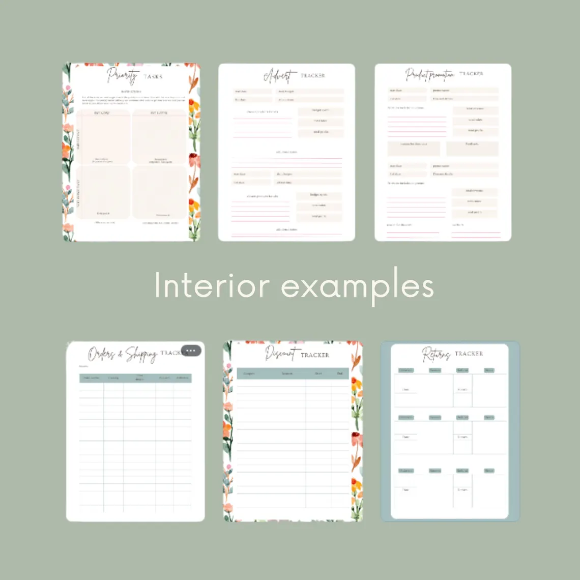 Add-On Package (Spring Floral Business Planner)  Spring Floral Business Planner Add-On Package | Printable PDF Sales, Inventory, Tax & Branding Pages