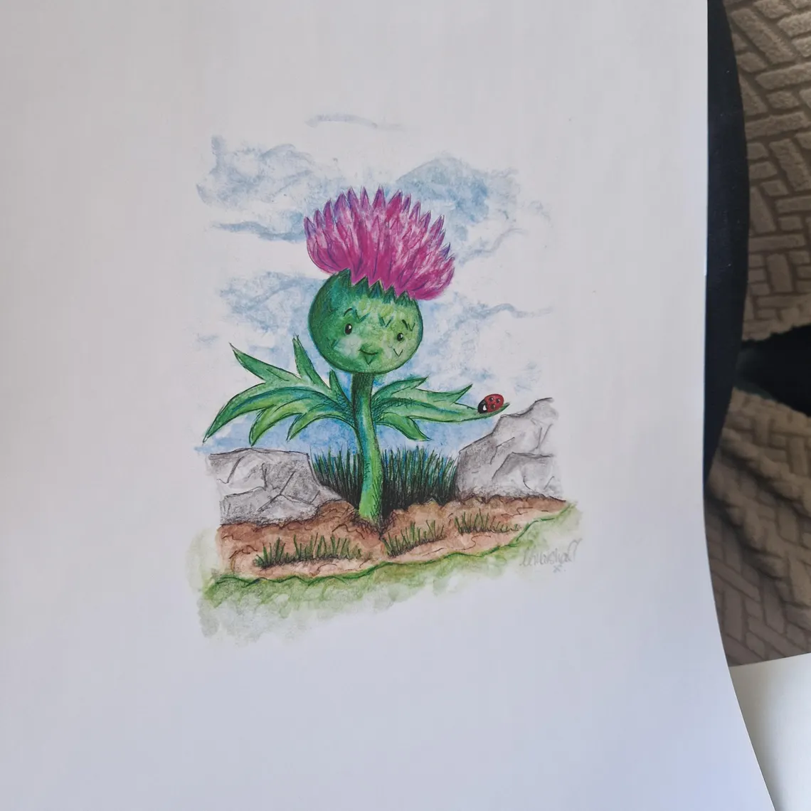 Whimsical Thistle (Thistly) Flower Art Print – Cute Botanical Illustration – Available in A4, A5, A6 (Matte Linen or Glossy Finish)