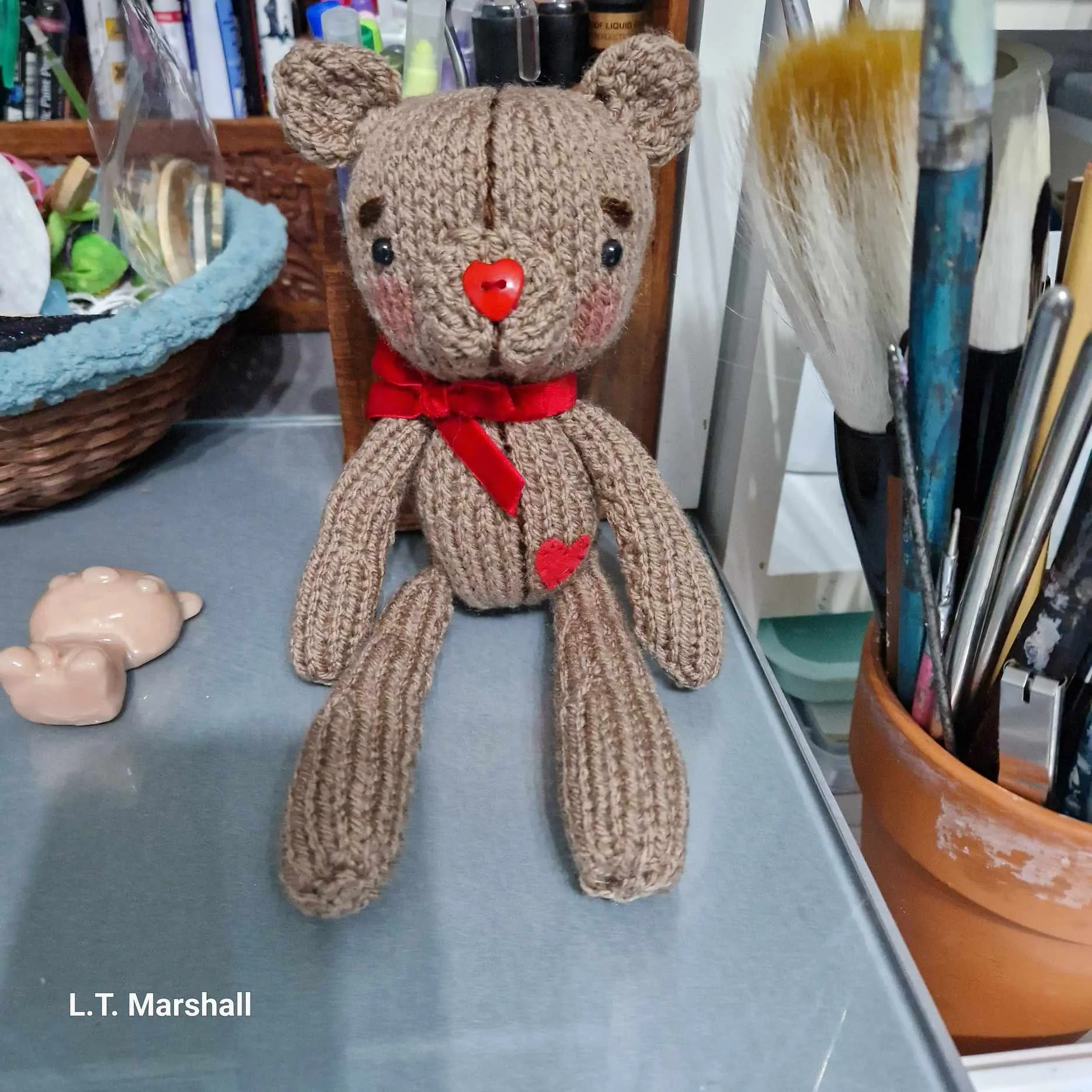 Poseable Valentine Bear Knitting Pattern – Flat‑Knit Poseable Teddy PDF, Easy Cute Plush