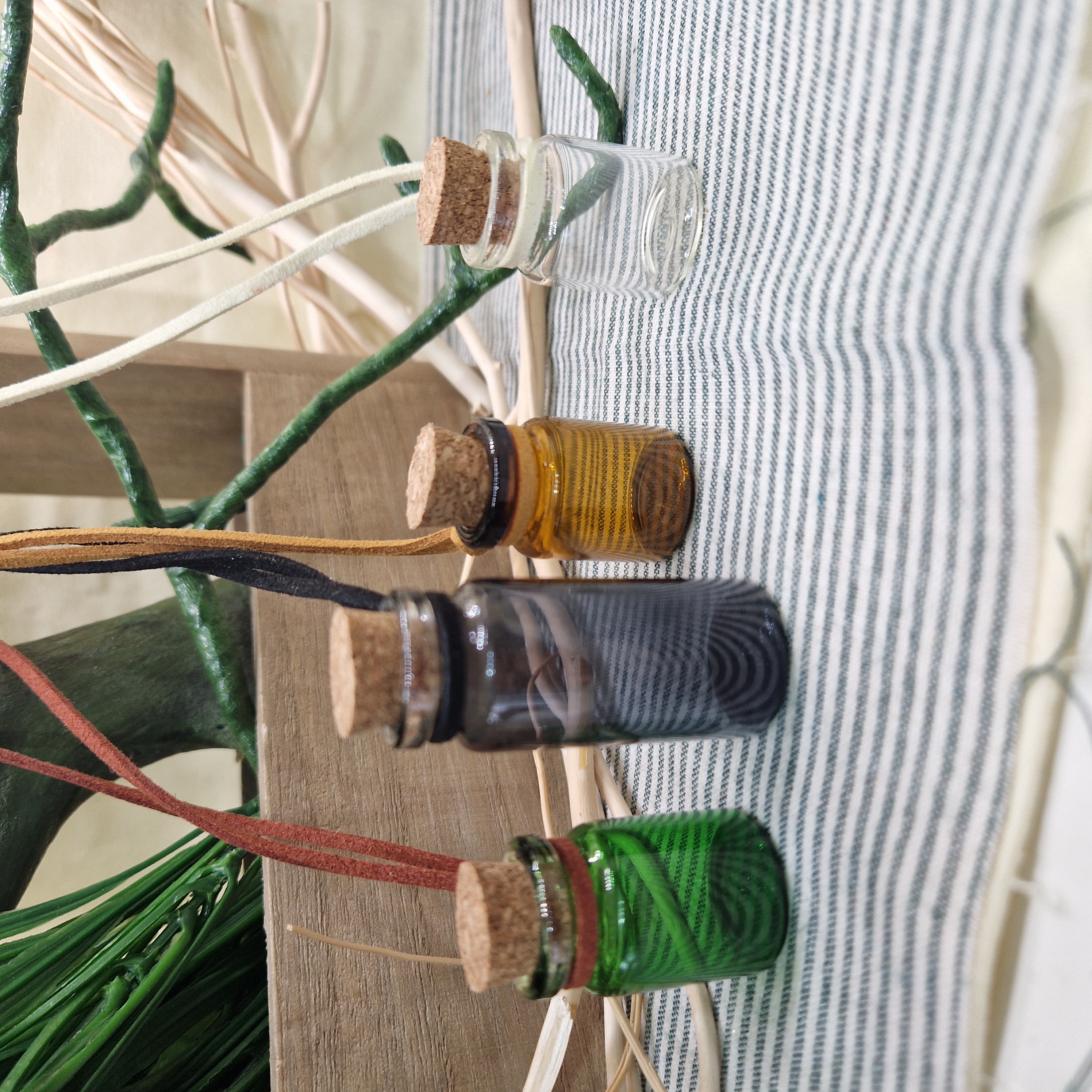 Glass Spell Bottle Necklace – Mini Cork Jar Pendant on Suedette Cord, Witchy Altar Jewelry