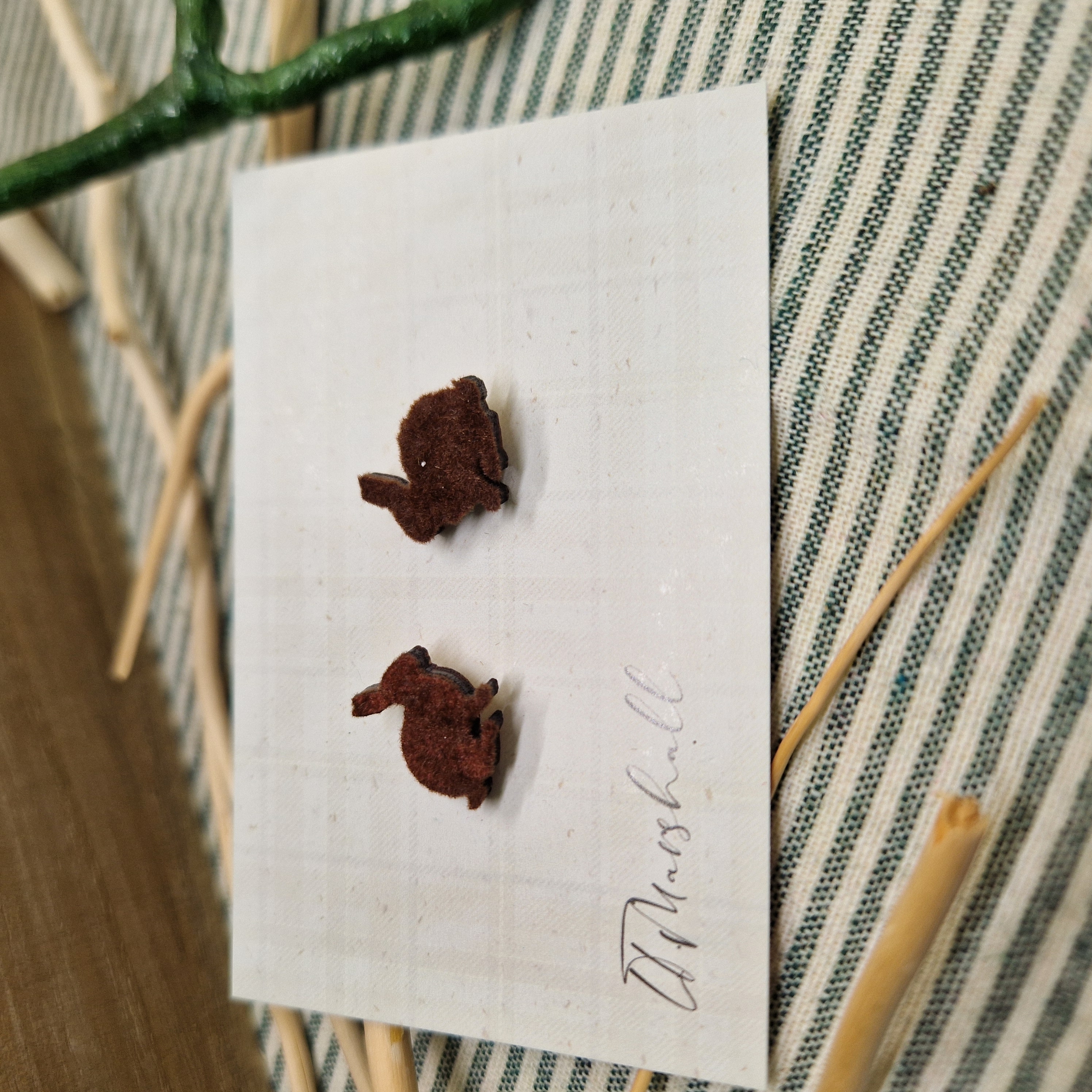 Handmade Bunny Earrings – Wooden Studs in Flocked, Glitter or Stained Finish, Cottagecore Jewelry