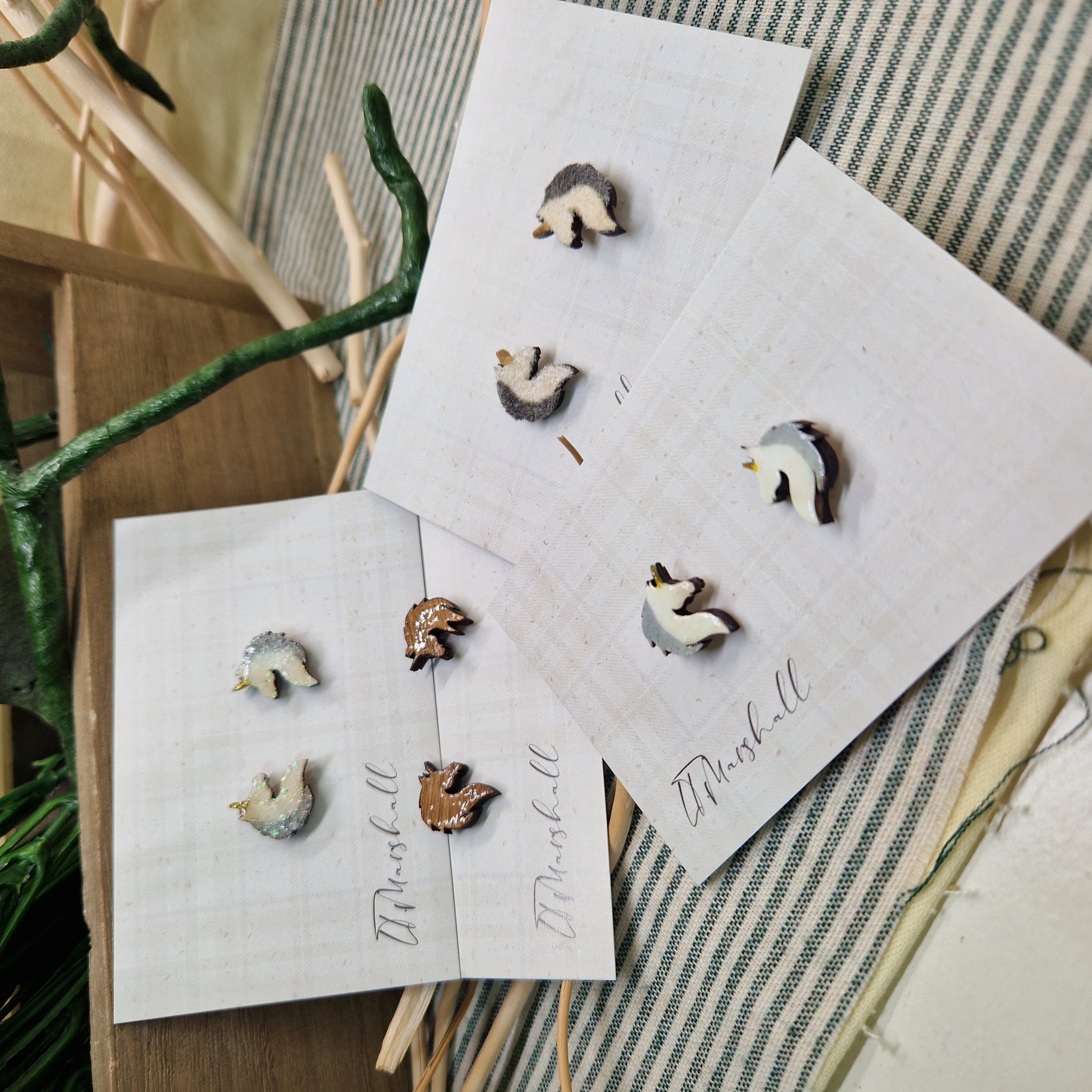Handmade Unicorn Earrings – Wooden Studs in Flocked, Glitter, Coloured or Stained Finish, Fantasy Jewelry