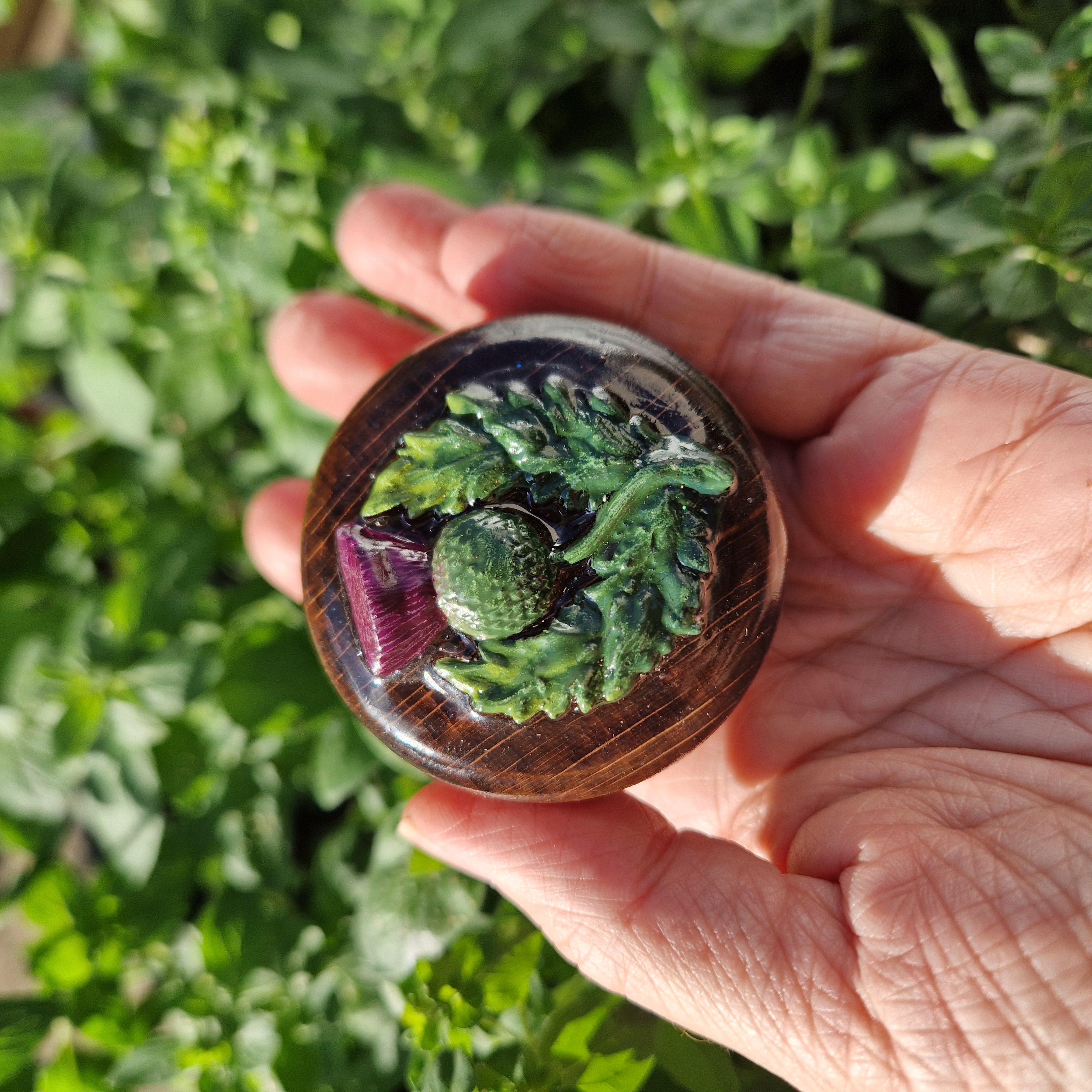 Handmade Wooden Trinket Box with Hand Painted Scottish Thistle – Small Pill or Keepsake Holder