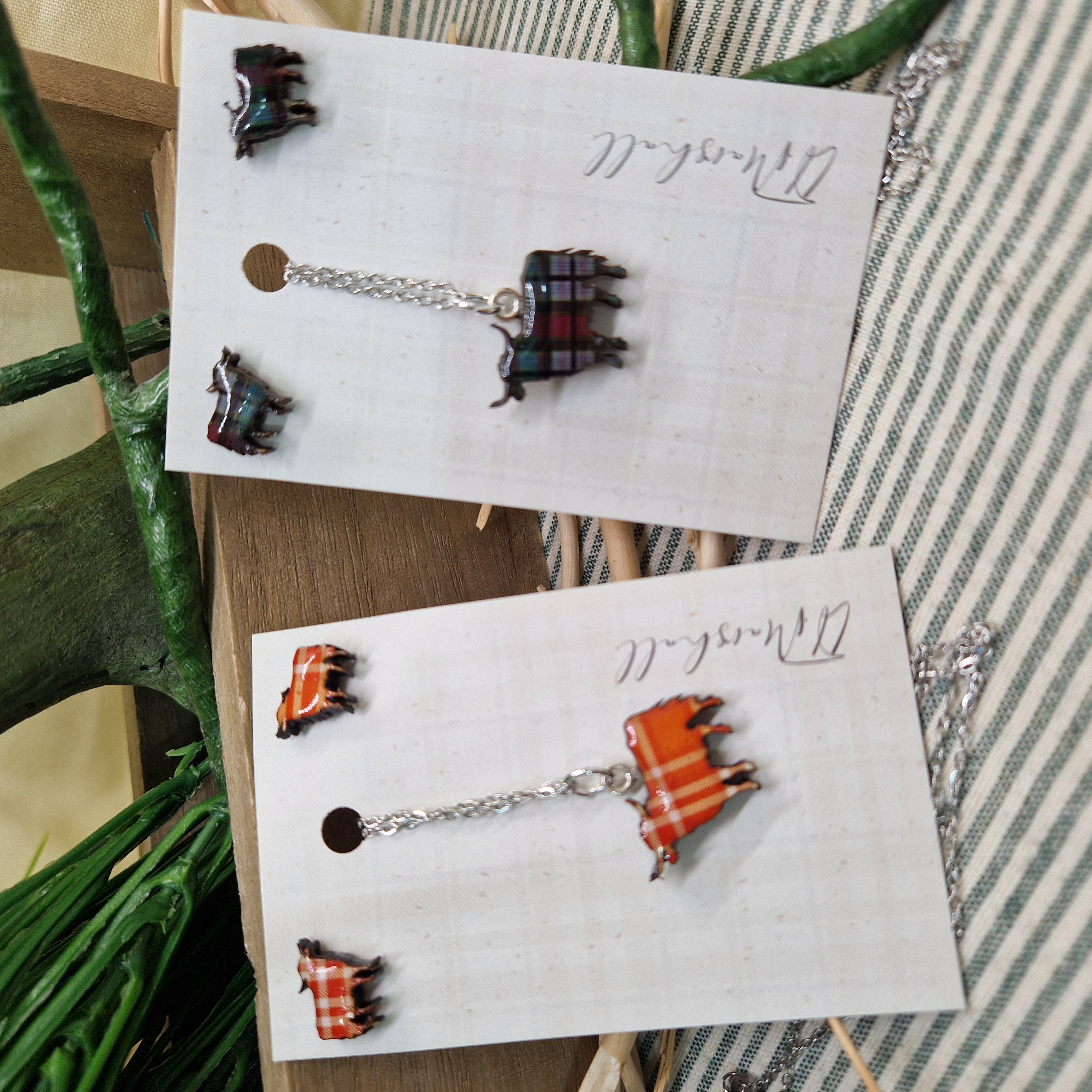 Handmade Loch Ness Monster Earrings and Necklace Set – Scottish Tartan Resin Jewellery