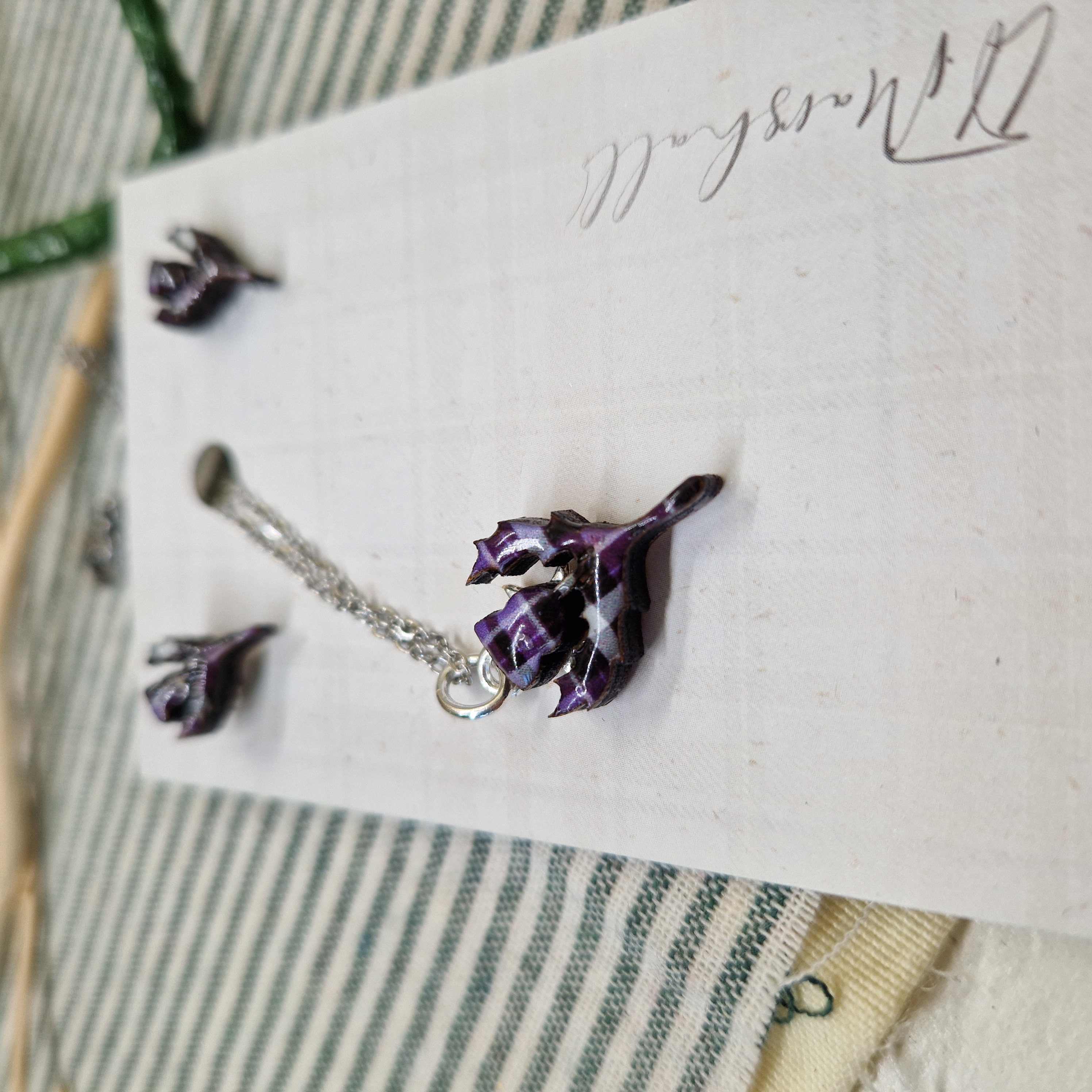 Handmade Scottish Tartan Thistle Earrings & Necklace Set – Laser Cut Resin Jewellery, Stainless Steel Studs & Pendant